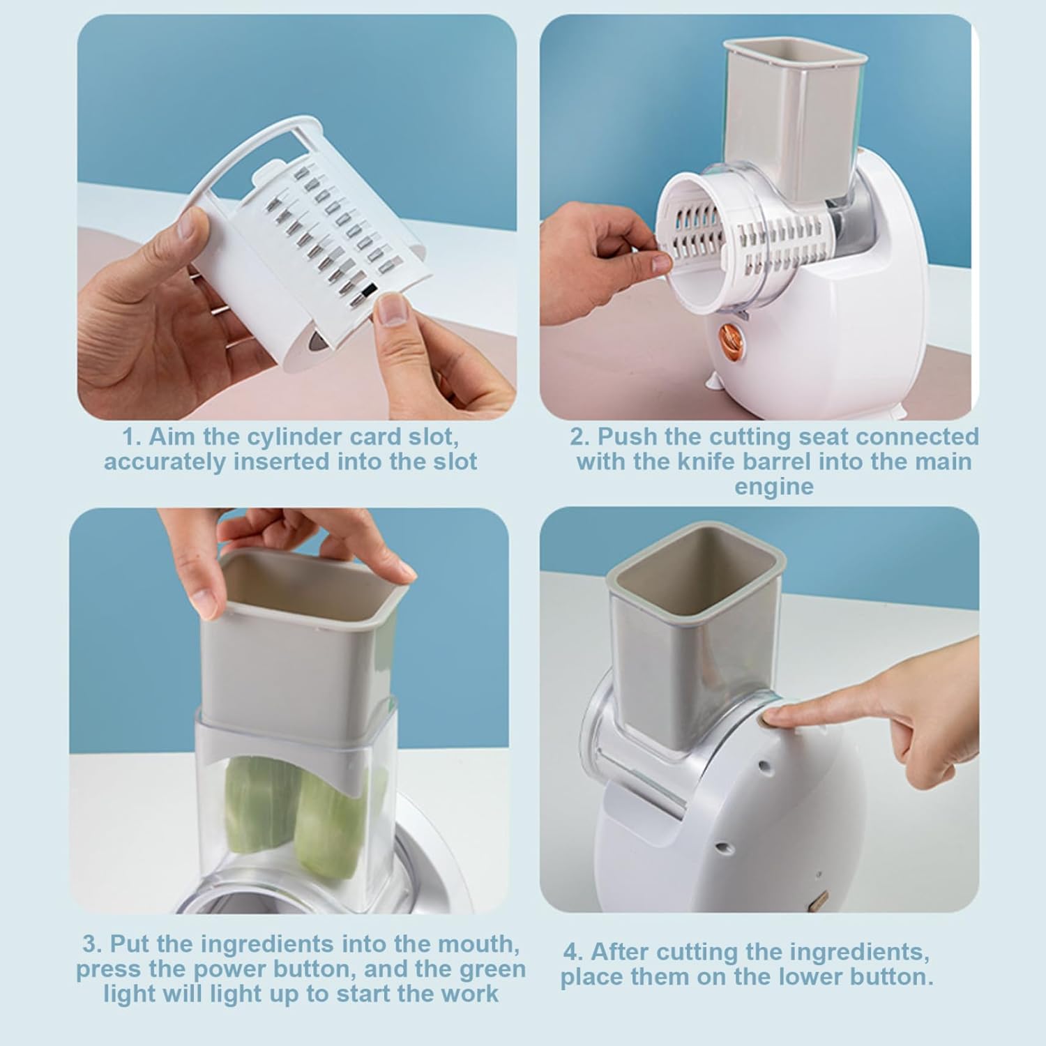 Electric Cheese Grater Detachable Automatic Cheese Grater with 3 Different Shapes Blades USB Rechargeable for Fruits, Vegetables