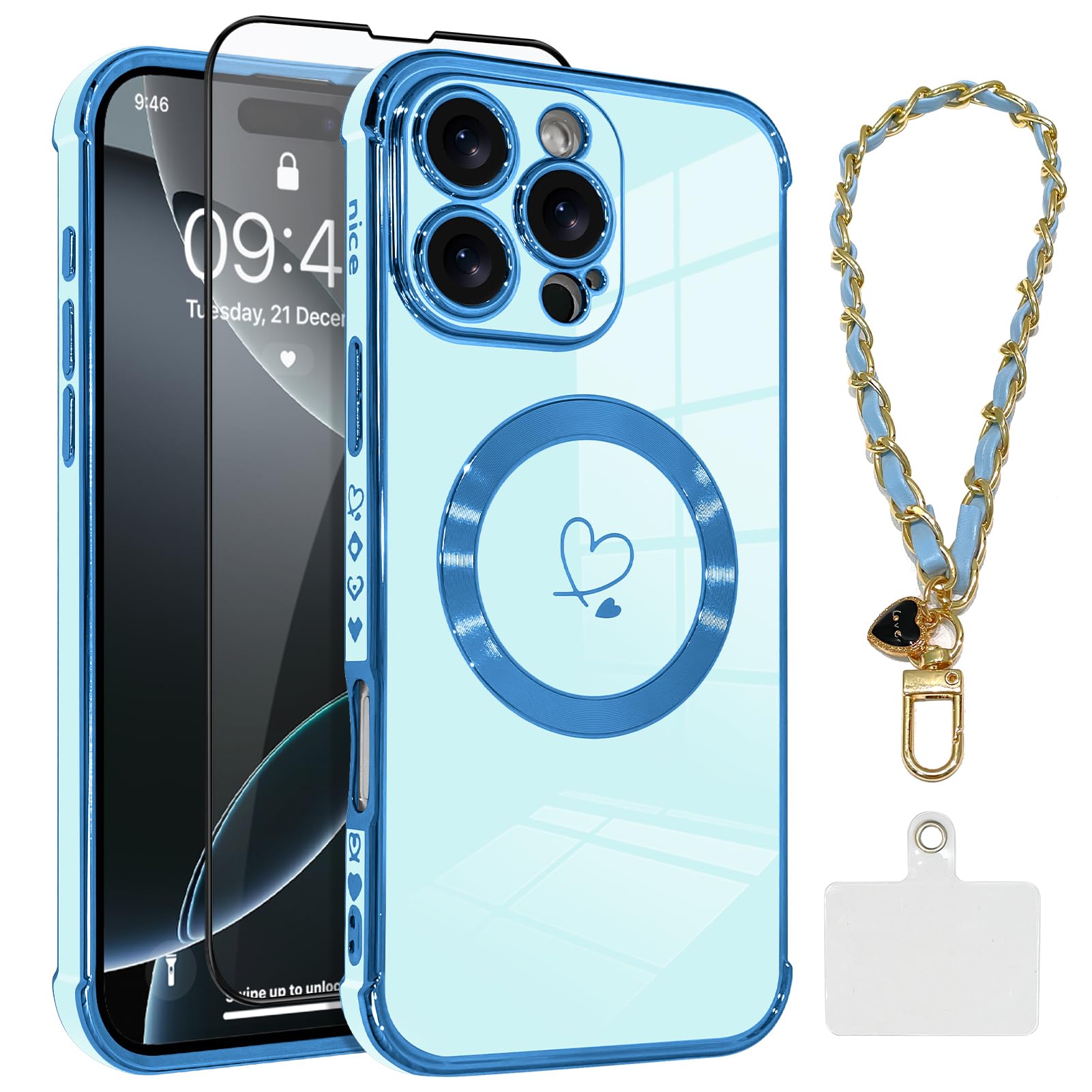 OOK Magnetic Phone Case for iPhone 16 Pro Max [Compatible with MagSafe] Soft TPU Heart Phone Cover with Screen Protector Shockproof Protection Slim