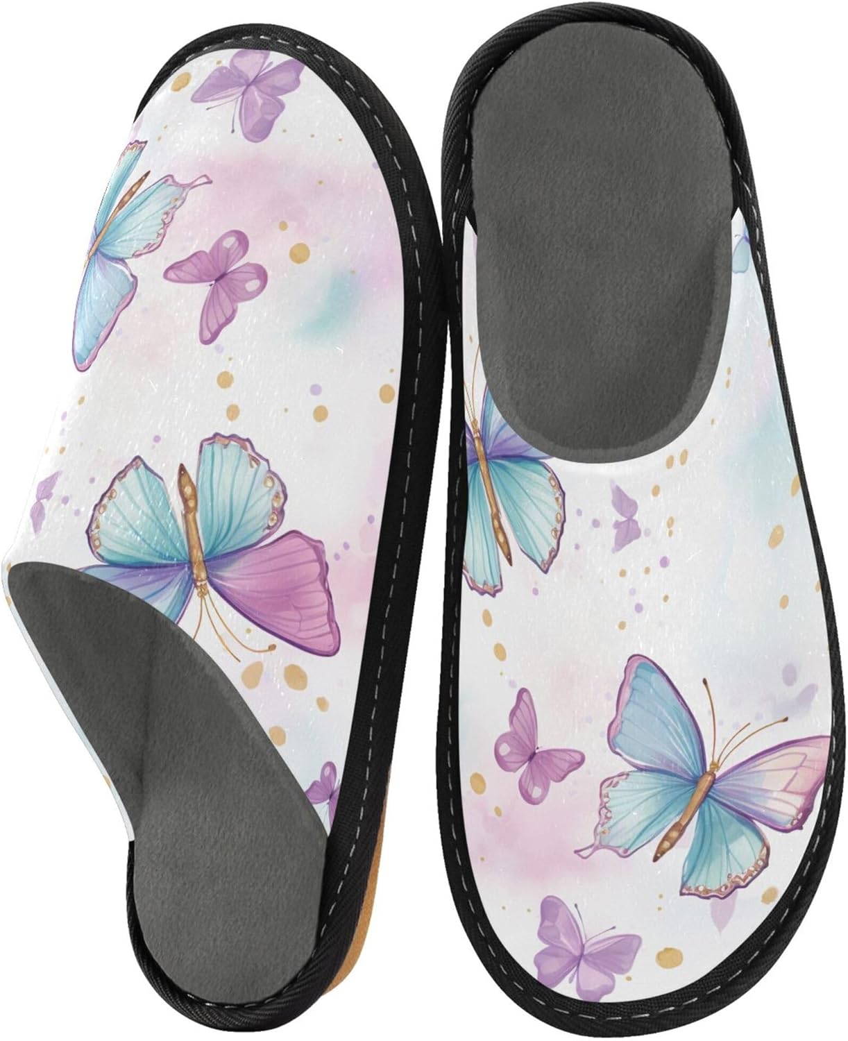 Butterfly House Slippers – Cozy Fuzzy Slippers for Guests, Washable & Disposable, Perfect for Shoeless Home, Spa & Hotel Use A111342
