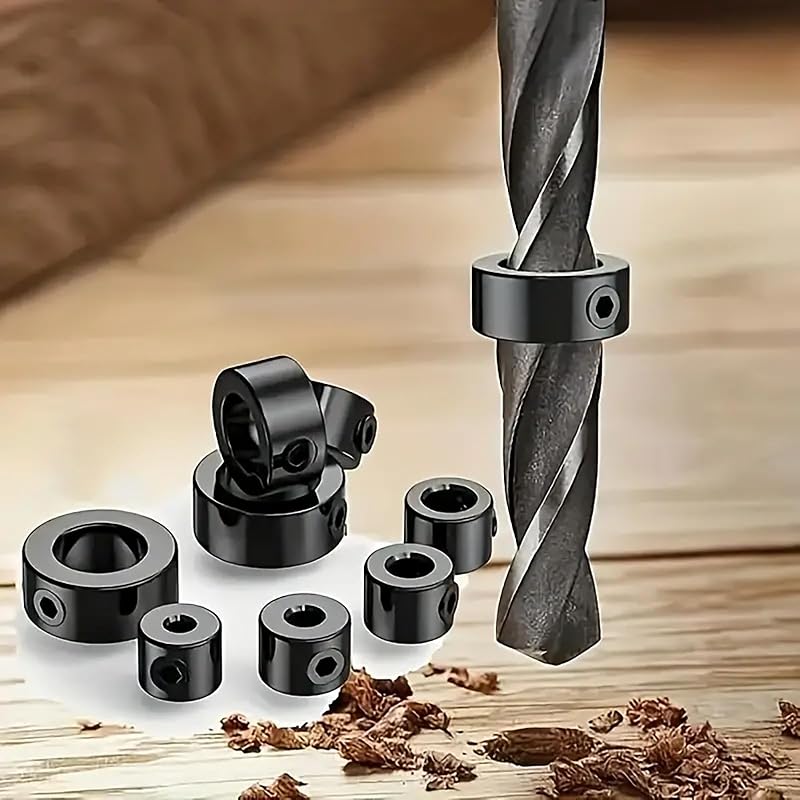 8 Pcs Adjustable Drill Depth Stop Collar Set Precision Guide Rings for Working and DIY Projects with Wrench Drill Depth Tool(Black)