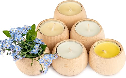 Miniatura 4 de Portavelas de madera hechos a mano para velas votivas y velas de té, juego de 6