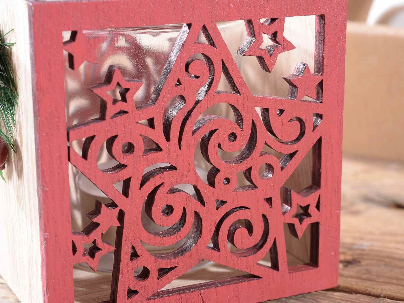 Gruppo Maruccia Juego de 6 portavelas navideños de madera con vaso portavelas idea regalo para Navidad