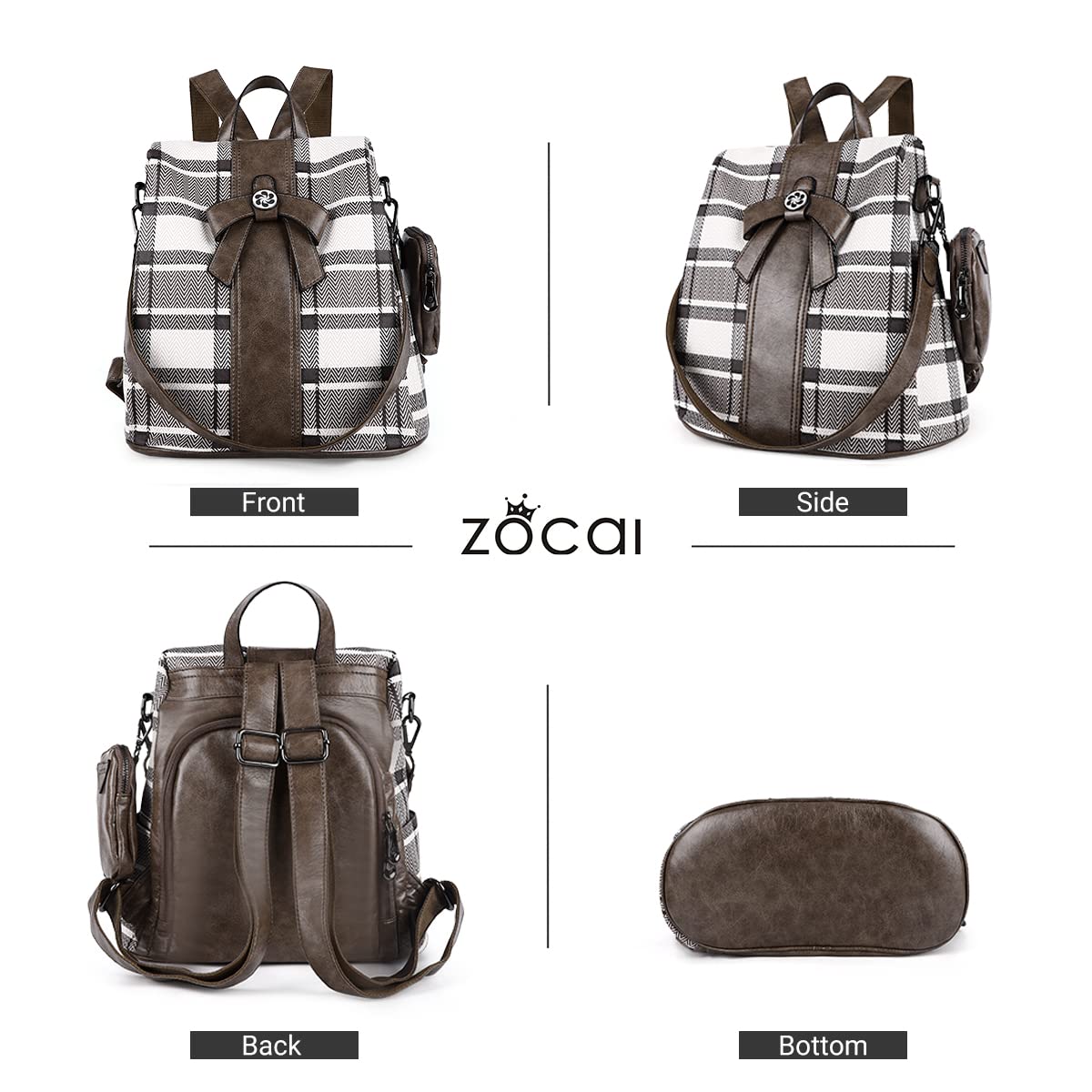 ZOCAI Mochila monedero para mujer de moda, carteras, de piel sintética, mochila diaria, antirrobo, bolso de hombro, monedero, 2khaki Khaki, M