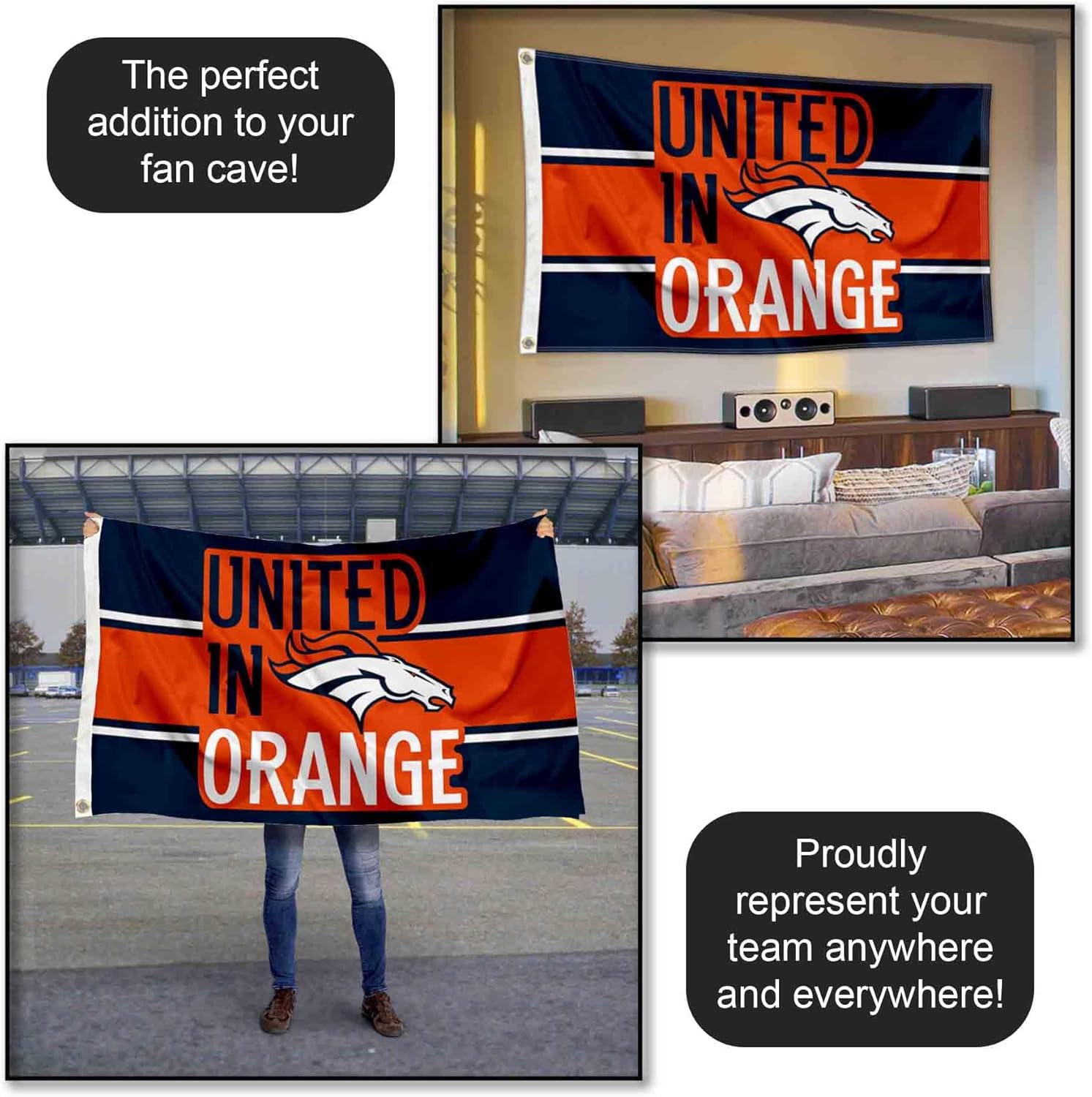 Denver Broncos United In Orange 3x5 Outdoor Flag