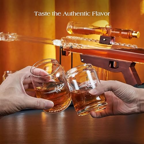 Miniatura 5 de Kollea Regalos para hombres, papá, juegos de decantadores de whisky, juego de decantador de pistola con 4 vasos de bala y telescopio de observación,