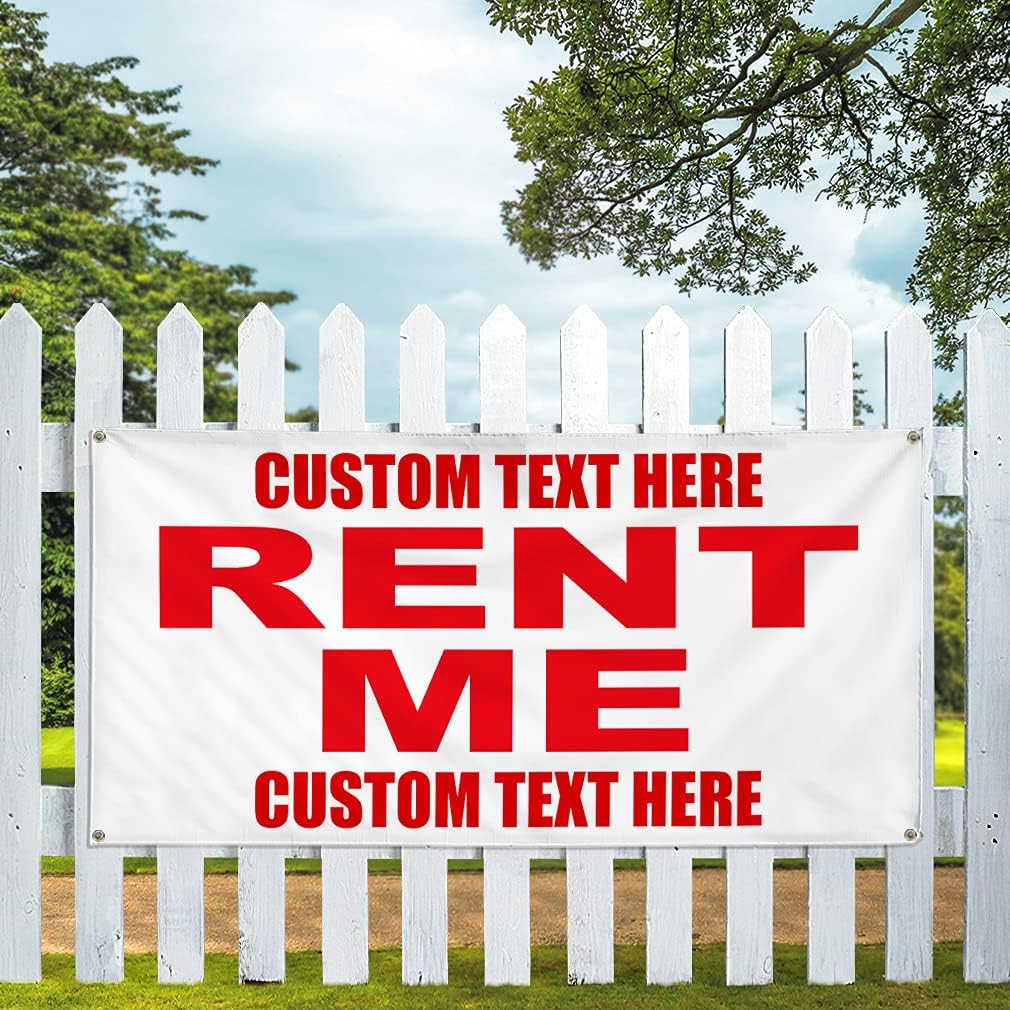 Custom Vinyl Banner Multiple Sizes Rent Me Red Outdoor Advertising Printing Rentals Outdoor Weatherproof Industrial Yard Signs 4 Grommets Personalized Text Here 16x40Inches