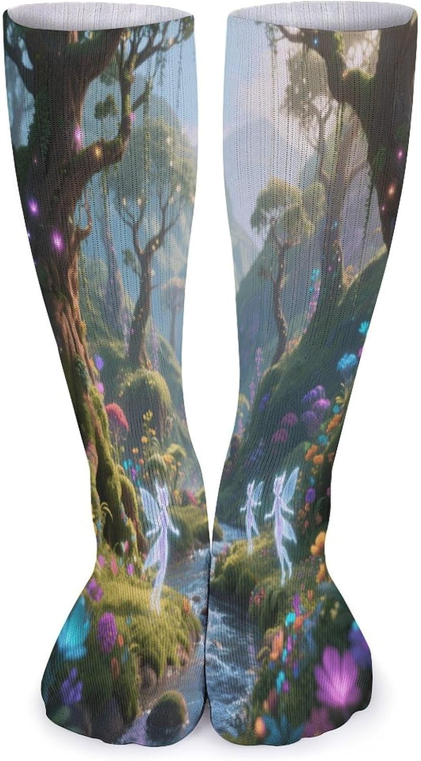 Elf Valley Crew Socks High Stocking Thermal Socks | Tube Socks-Breathable-Moisture-Soft-wicking for Hospital Pilates Yoga for women men Grippy for office and daily walking