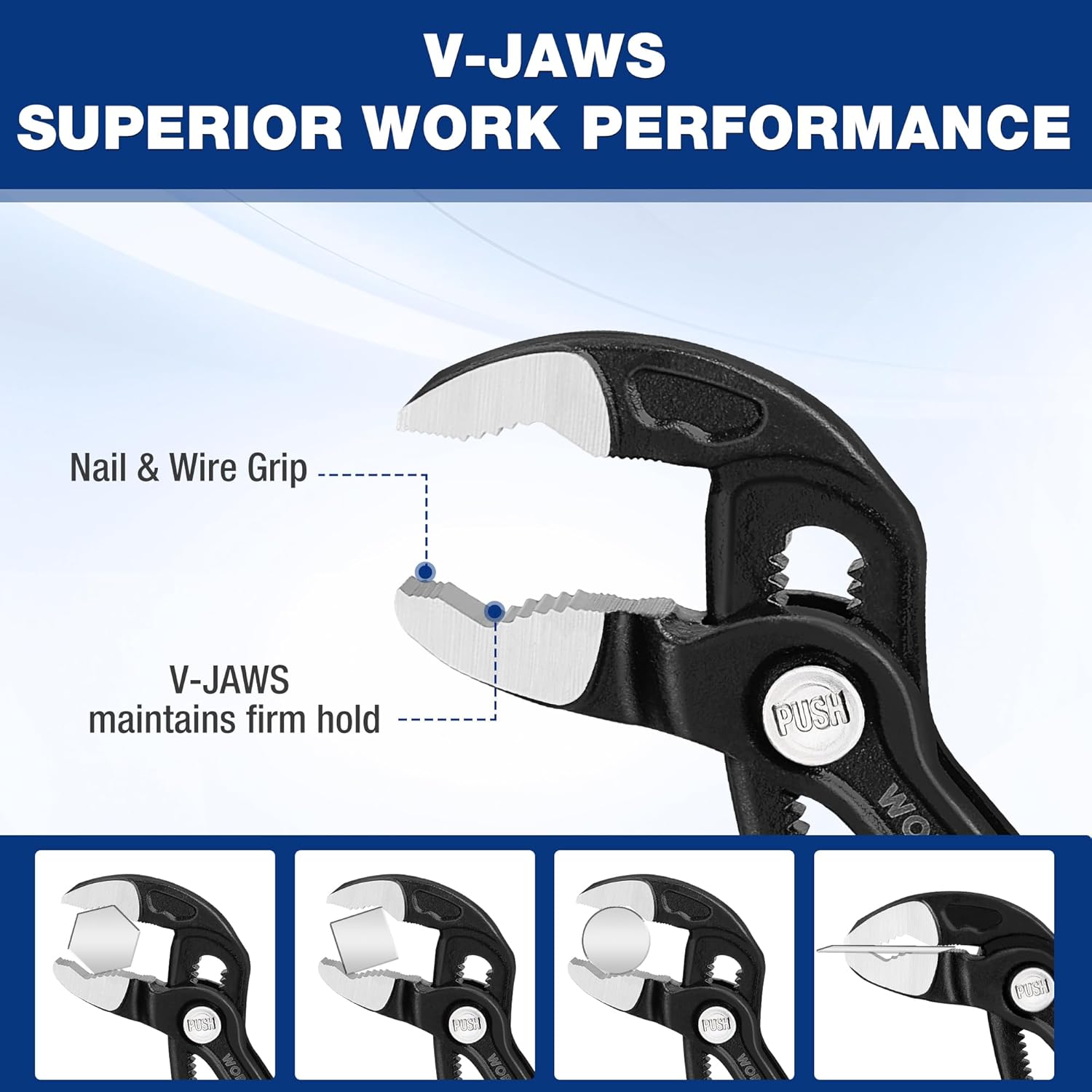 WORKPRO 7 Inch Water Pump Pliers, Quick Release Groove Joint Pliers, CR-V Tongue and Groove Pliers for Home and Industrial Repair, V-Jaw & Push-Lock Desigh, Comfortable Grips, Upgraded Wide Opening