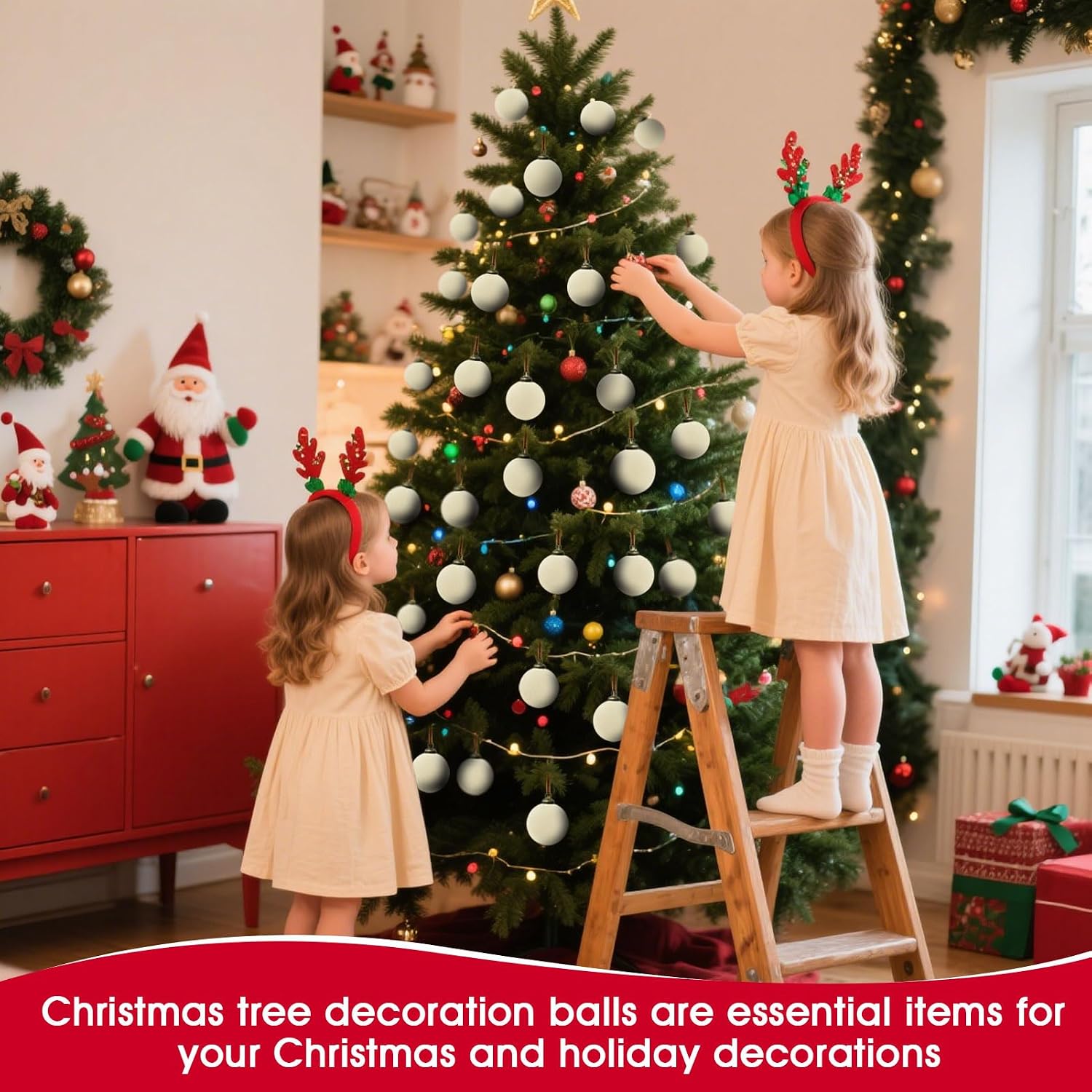 15 Pcs Velvet Christmas Balls, 3.15" Large Velvet Christmas Ornaments Balls, Plastic Shatterproof Flocked Ornaments for Xmas Tree Holiday Party Decorations (A - Cream White)