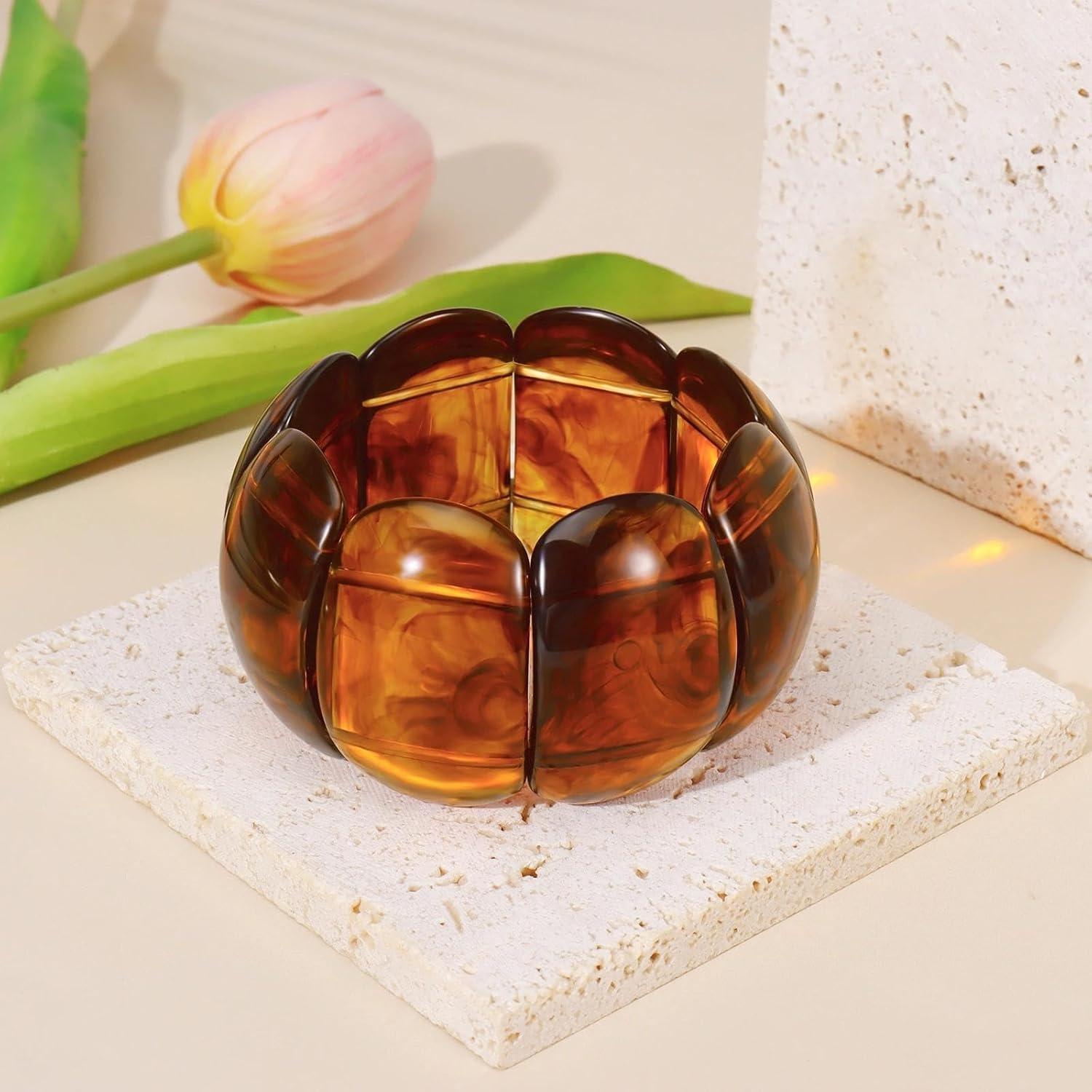 Coiris Chunky Bracelets for Women Acrylic Stretchable Cuff Vintage Bangle Resin Stretch Bracelets Colorful Thick Jewelry - Image 5