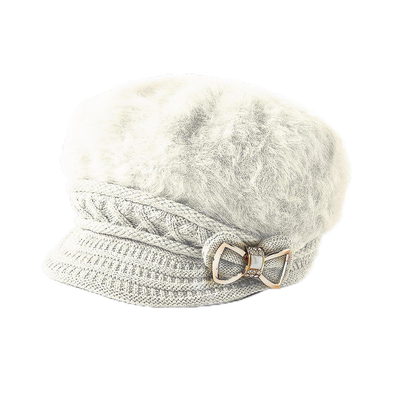 Coopers of Stortford Cloche Peak Hat | Glamorous Cable-Knit Hat with a Warm Fleece Lining (Cream)