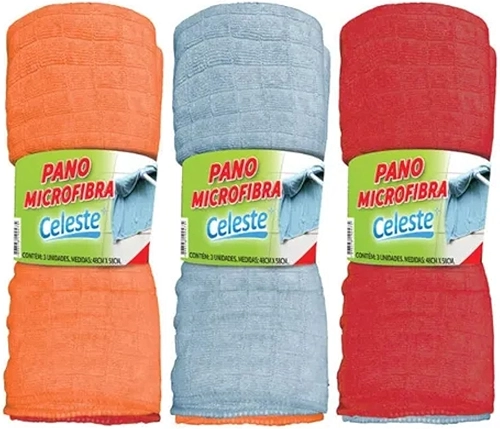 Pano de Chão Pacote 3 Cores Mistas em Microfibras 48x58cm