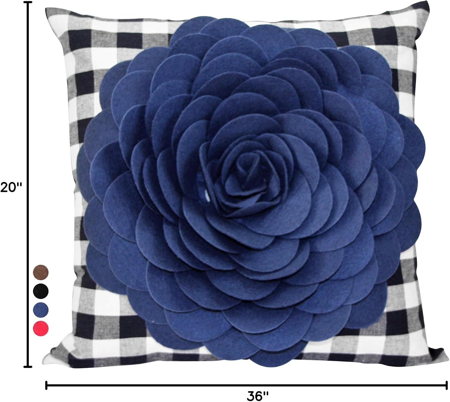 Contempo Lifestyles Flower Pillow, Decorative Flower Throw Pillow 3D Rose – Vintage Flower Pillow for Living Room, Bedroom, Sofa (17" Pillow Case NO Insert, Navy)