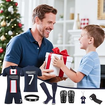 Football Kits for Kids Boys,No.7 Football Training Kits, Home Away Soccer Jerseys for Boys Include Shirts, Shorts, Guard Plate, Keychain and Socks
