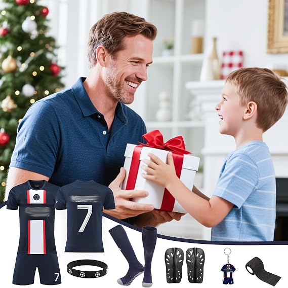Football Kits for Kids Boys,No.7 Football Training Kits, Home Away Soccer Jerseys for Boys Include Shirts, Shorts, Guard Plate, Keychain and Socks