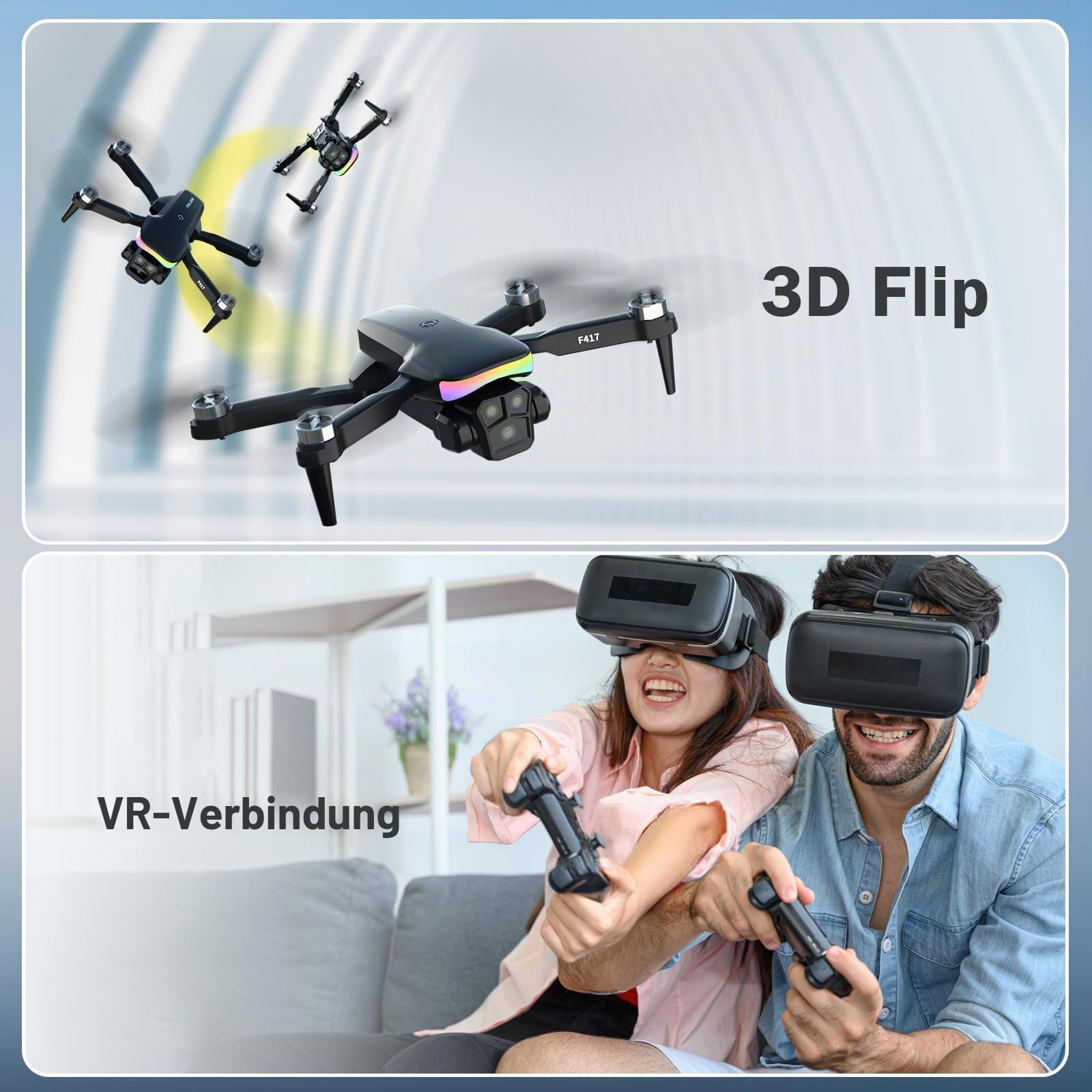 Drohne mit Kamera 1080P für Kinder,90°LED Bunt Lampe Bürstenlosem Drone mit WiFi Übertragung,Kameradrohne outdoor RC Quadrocopter für Jungen Mädchen,Handtasche,FPV Dual Kamera Drones für Anfänger