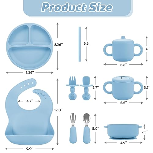 Miniatura 7 de Bufims Juego de alimentación de silicona, suministros de destete LED para bebés, utensilios de comer incluyendo placa de succión, cuenco de succión,