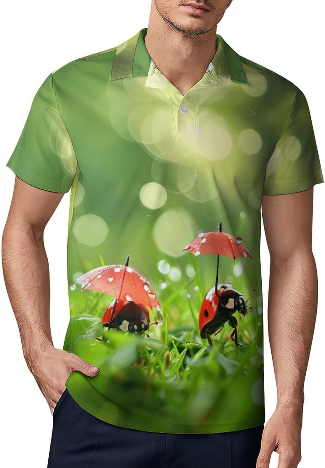 Cute Insects with Umbrellas Novelty Men's Short Sleeve Shirt Golf Tennis Shirts Work T-Shirt Sport Tee