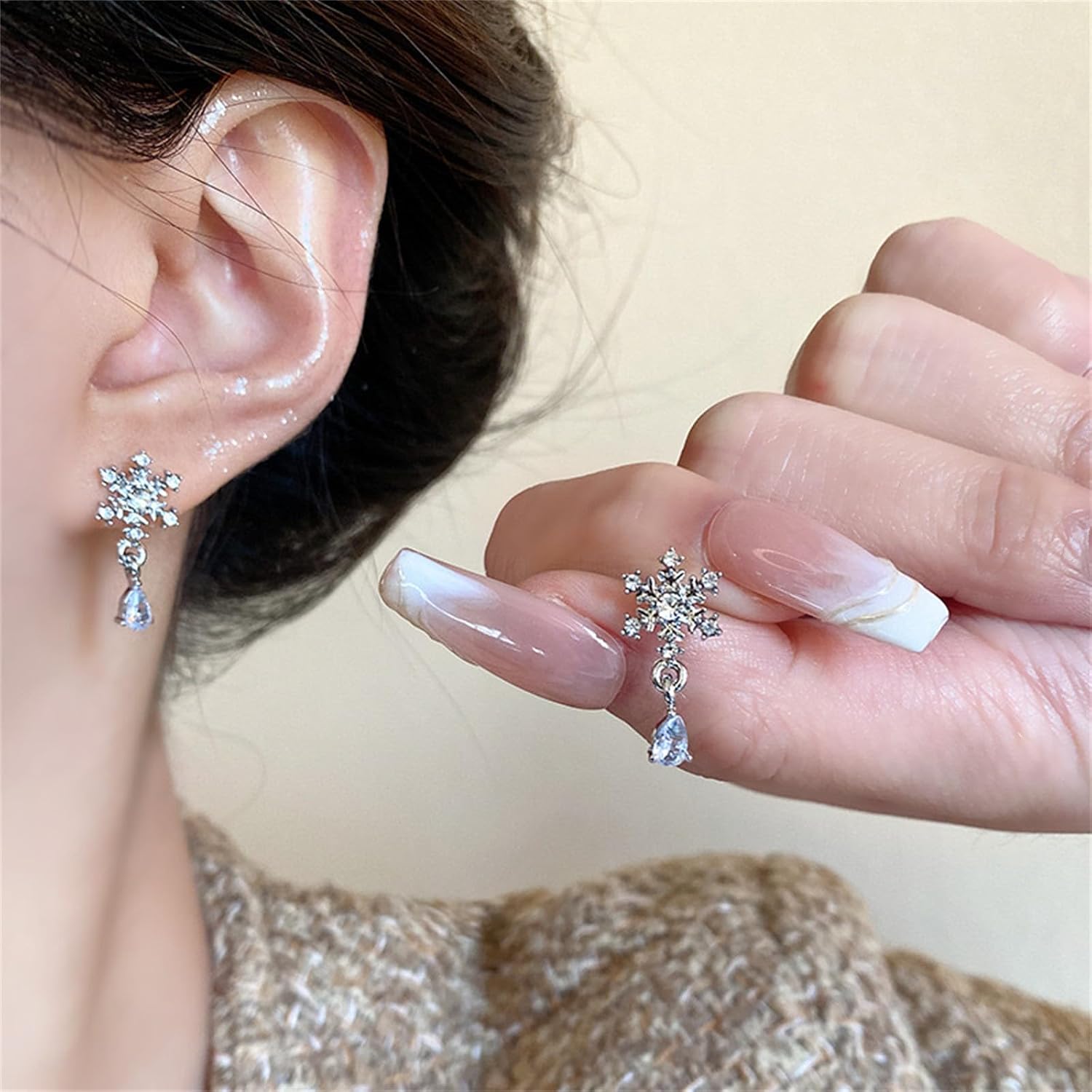 WCRAZYE Snowflake Stud Earrings for Women Dainty Tiny 925 Sterling Silver Earrings Cubic Zirconia Winter Christmas Snowflakes Studs Ear Holiday Party Jewelry Gifts - Image 2