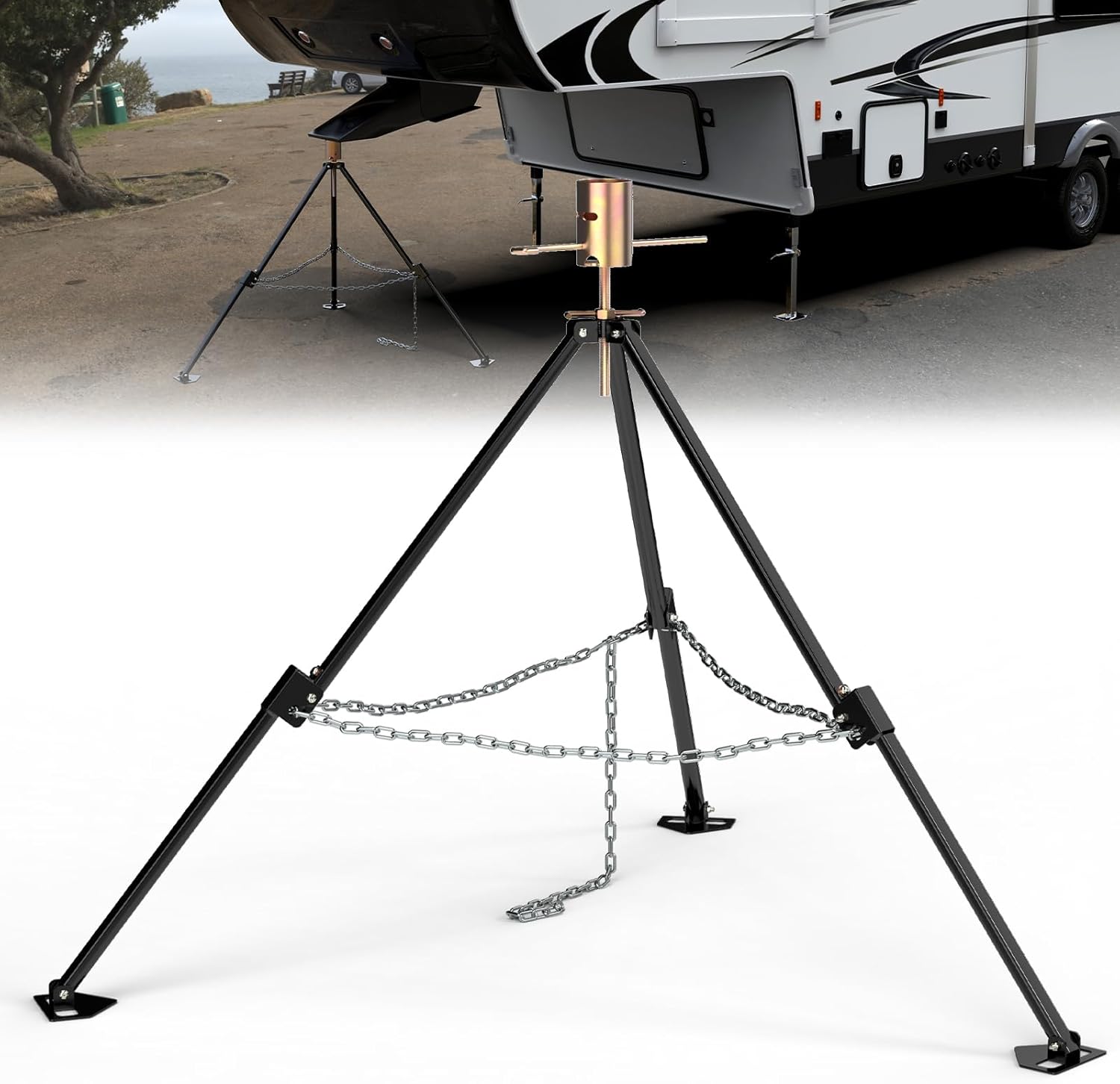 2025 Upgraded 5th Wheel Tripod Stabilizer Jacks for RV Trailer, King Pin Tripod Stabilizer Jack 5000lb Load Capacity, Adjustable Height from 39" to 53", Foldable RV Support Jack