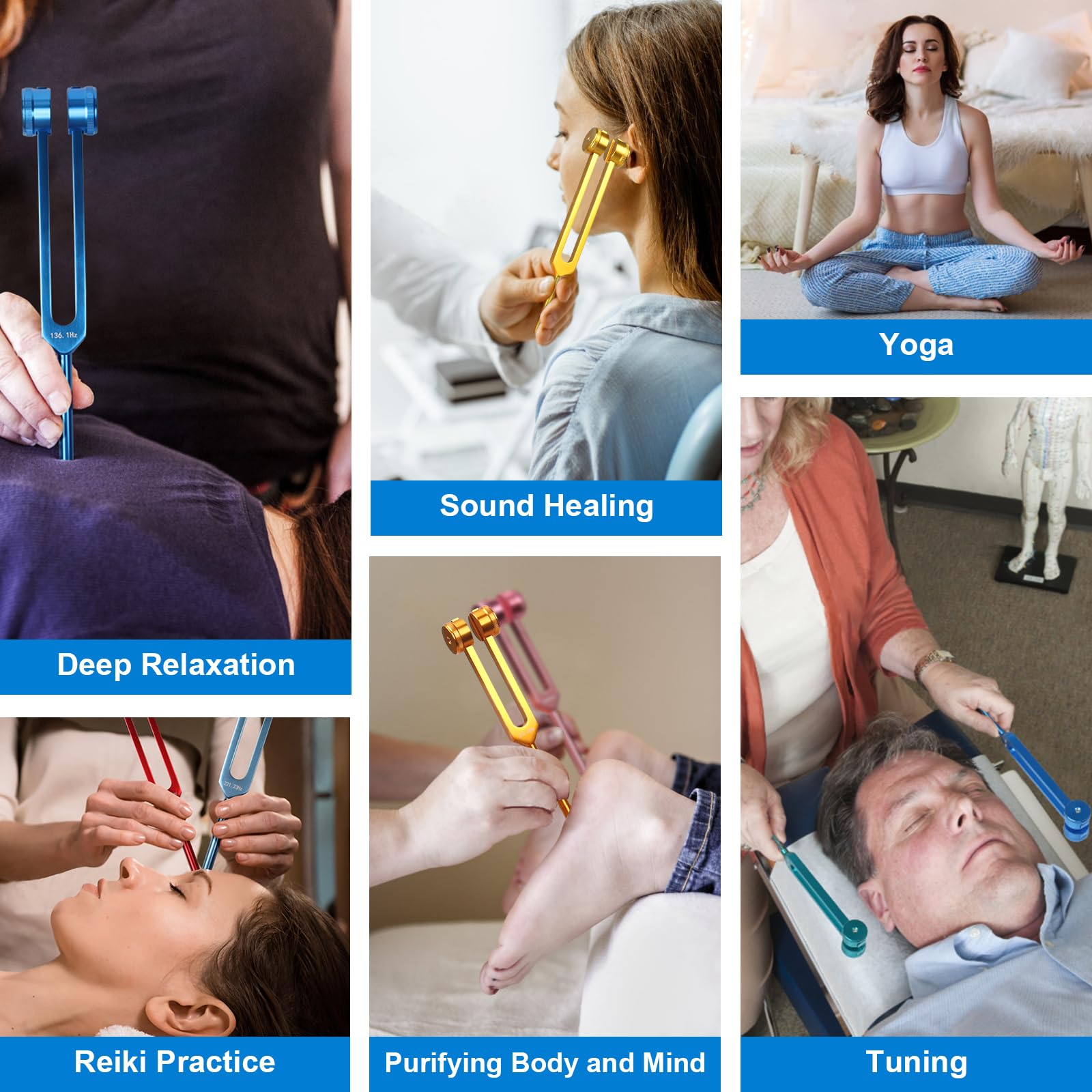 Jeu de Diapasons Chakras 7+1 avec Boîte Cadeau Aluminium pour Thérapie Sonore Méditation