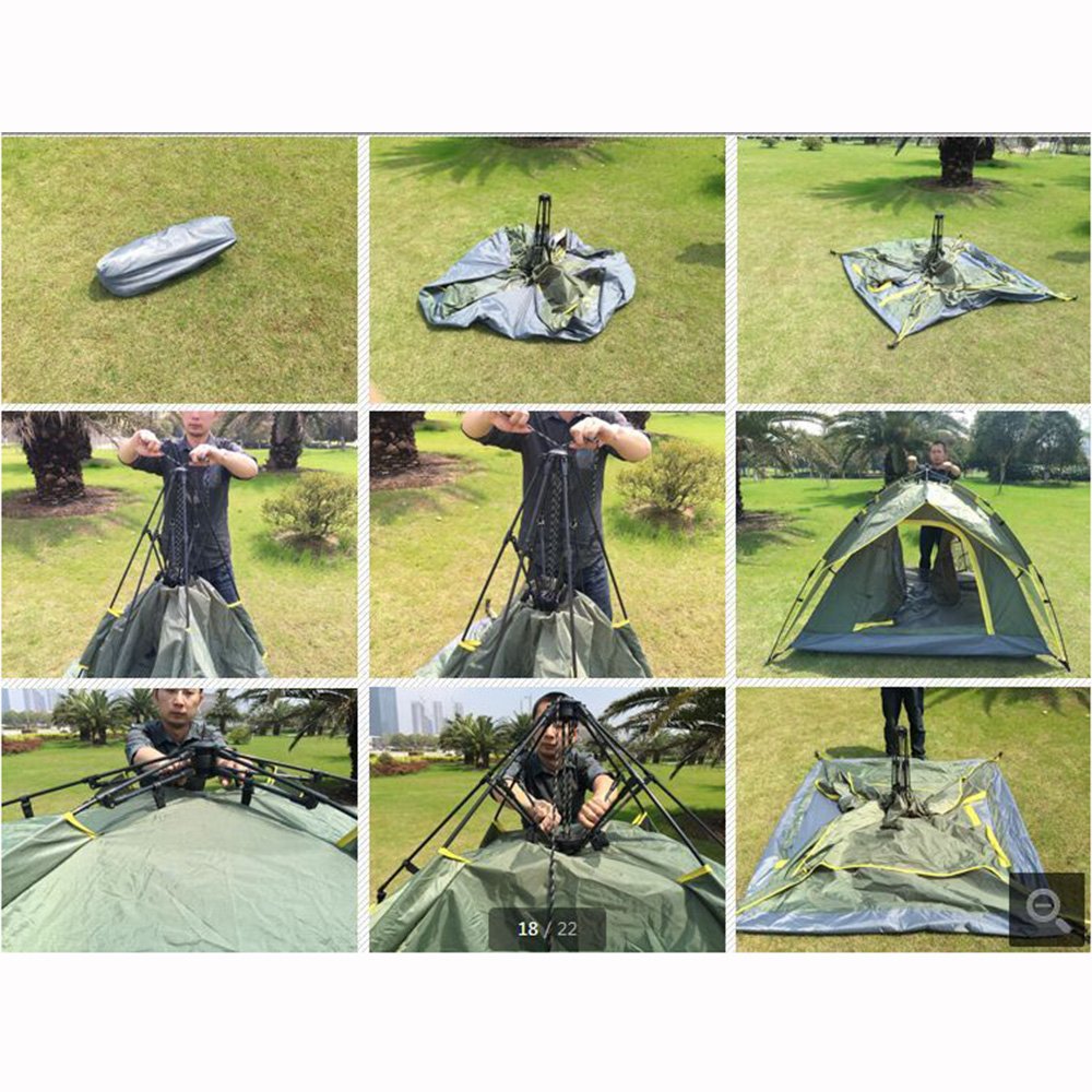 Tenda da Campeggio, Tenda Trekking, 200 * 220 cm, Panno Oxford Impermeabile, Antipioggia, Anti-ultravioletto, può ospitare 3-4 Persone, Molto Facile da installare e Piegare