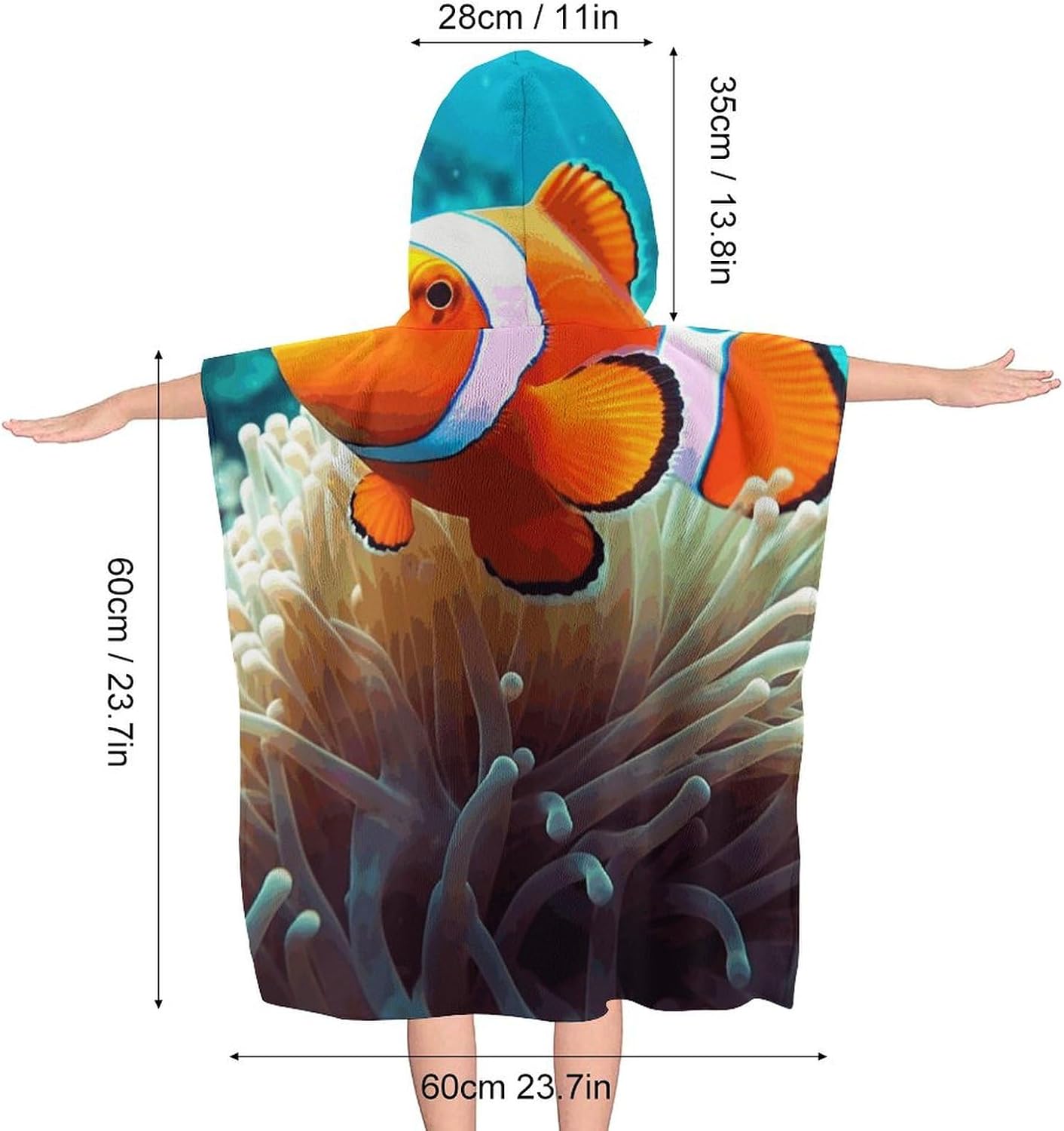 Kids Bath Towel Kids Hooded Beach Towel Kids Pool Towel Clown Fish Printed Kids Beach Towel for Boys Girls Soft Absorbent Quick Dry Beach Swim Pool Towel