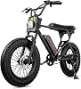 MACFOX Upgrade X1S Electric Bike, Ebike 500W48V10.4Ah, 20 Fat Tire Electric Bicycles Up to 24MPH & 40 Miles with Retro Motorcycle Design, Removable Battery, 50N.m Max Torque Black