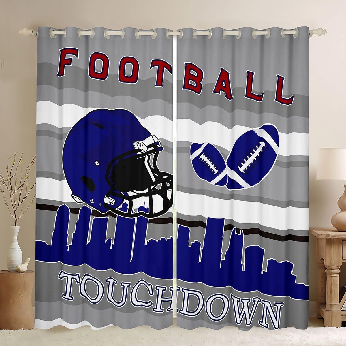 Castle Fairy Football Curtains Blackout 30%-50%,Rugby Window Drapes,American Soccer Window Treatment Grommet Top 2 Panels Decor,52Wx96L