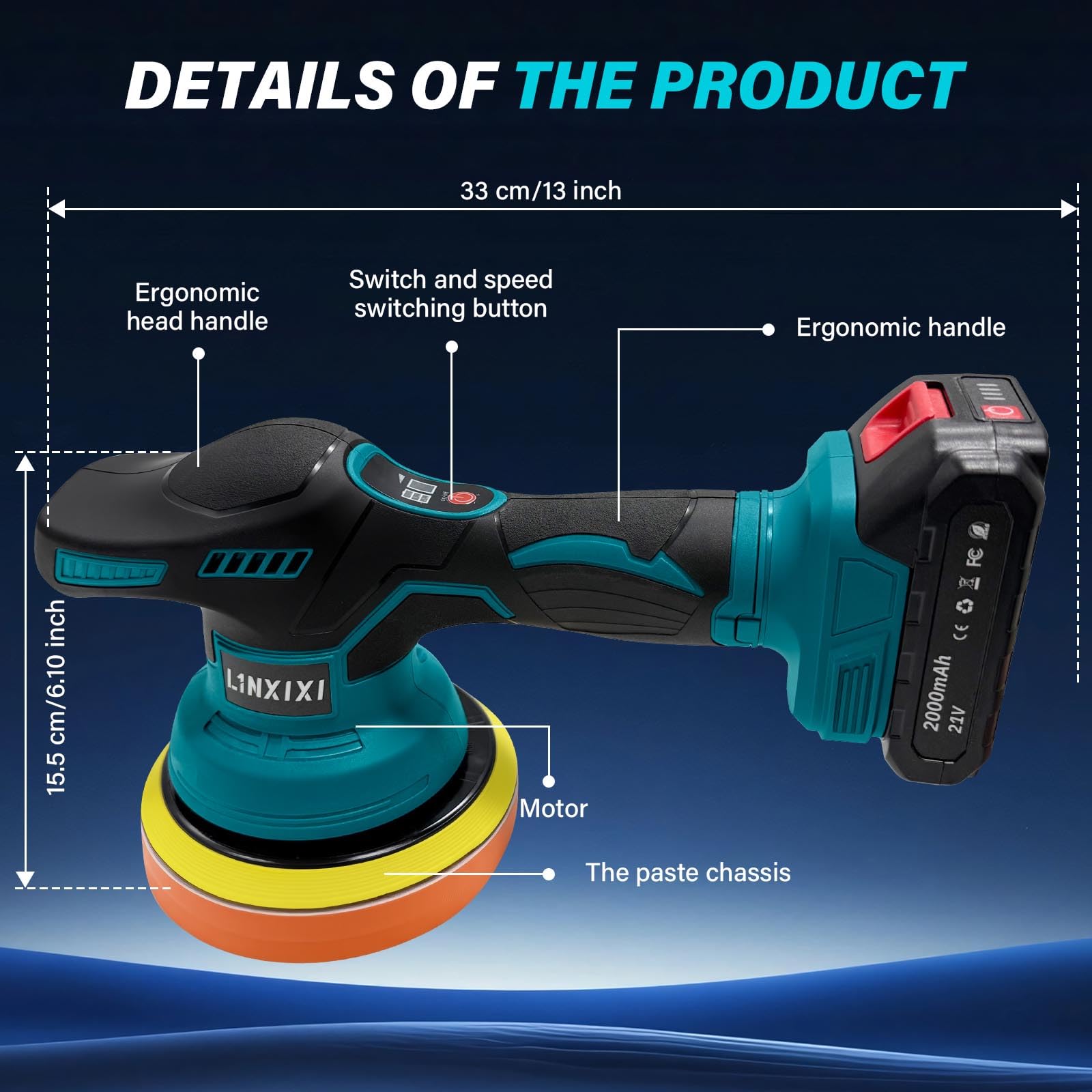 Poliermaschine Auto für Makita 18V Akku, 6 Zoll Orbital Auto Politur mit 8 Variablen Geschwindigkeiten, 2pcs Akkus Auto Polierset, für Auto Detailpflege und Kratzerentfernung