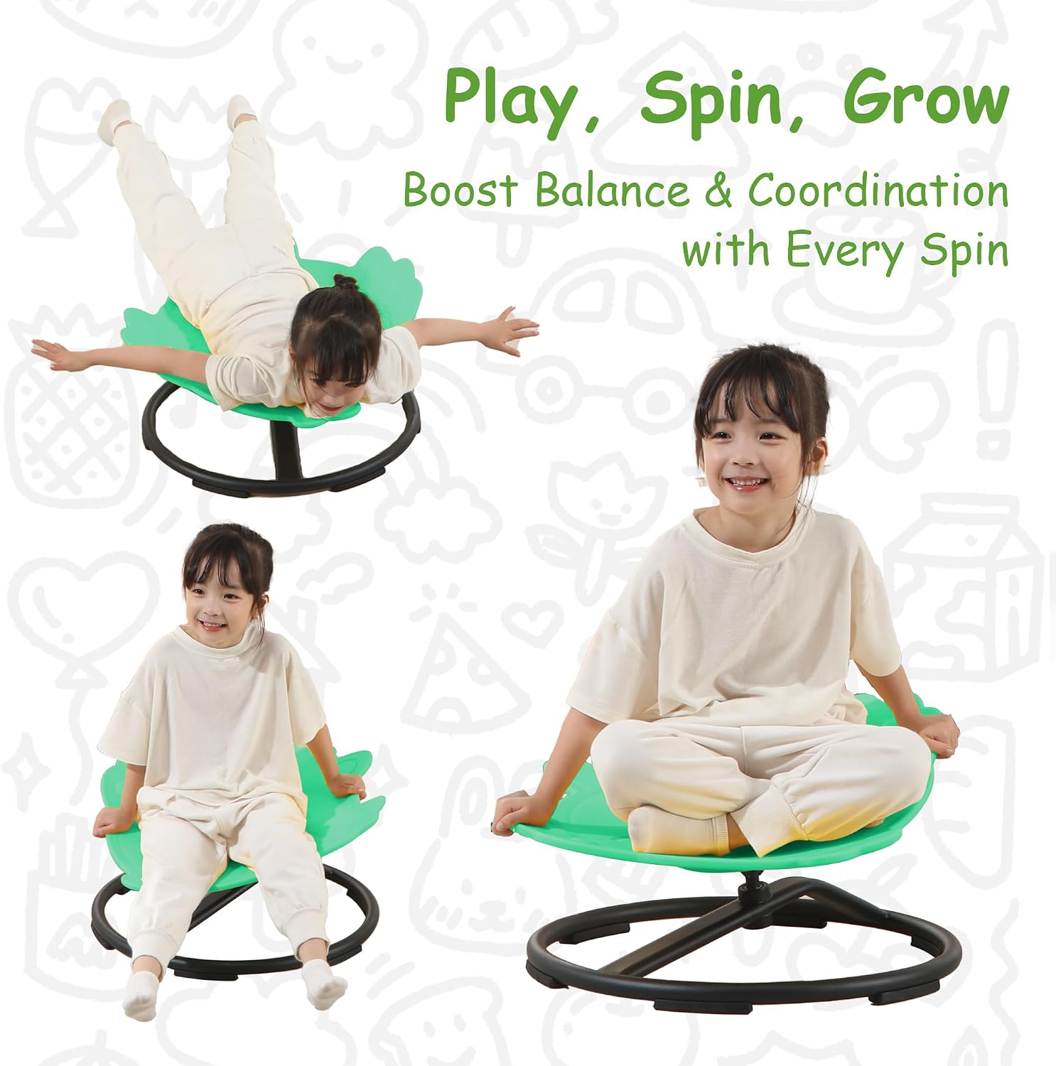 Kids Sensory Swivel Chair - Fish Spinning Chair Seat for Balance, Coordination - Sensory Therapy Stool for Kids with Autism & ADHD - Active Indoor Play Set for Home & Classroom (Green)