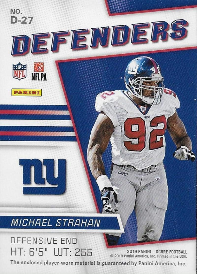 2019 Score Defenders Jersey Swatch D-27 Michael Strahan New York Giants Official NFL Panini Football Memorabilia Trading Card