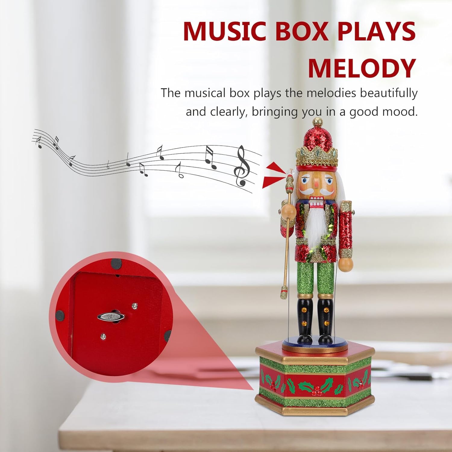 Unomor Hand-Painted Nutcracker Musical Box Christmas Ornament with Melody for Desktop Xmas Decor Party Prop Festive Holiday Decoration