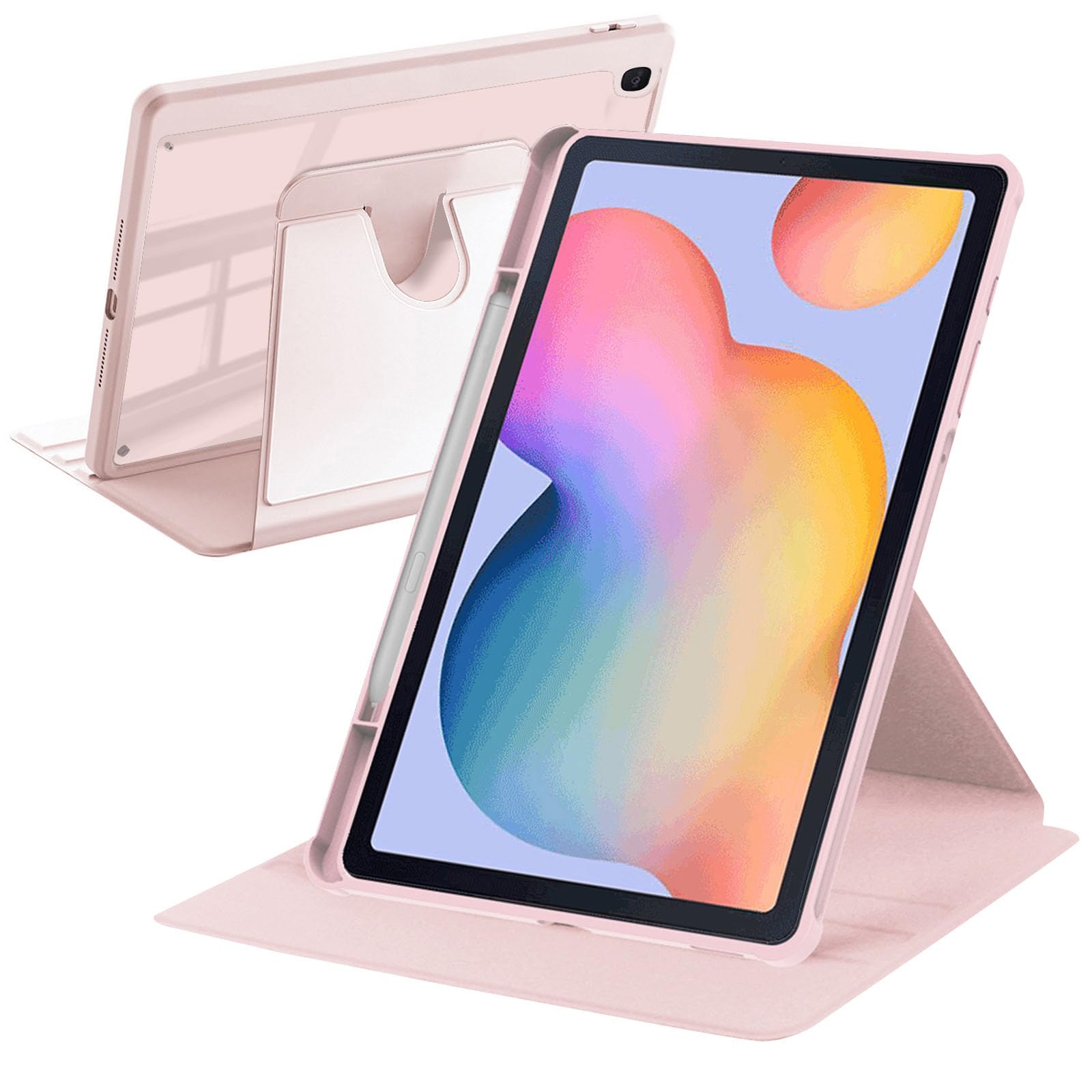 A-BEAUTY Case Compatible with Samsung Galaxy Tab S6 Lite 10.4 Inch 2024/2022/2020 with S Pen Holder, Auto Wake/Sleep, 360° Rotating Stand Cover Clear Back, Pink
