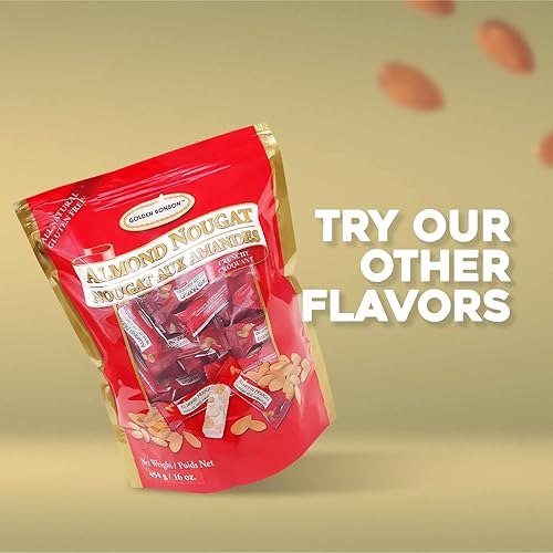 Miniatura 5 de Golden Bonbon Caramelos italianos surtidos de turrón de almendras, turrón masticable sin gluten empaquetados individualmente, lleno de almendras,
