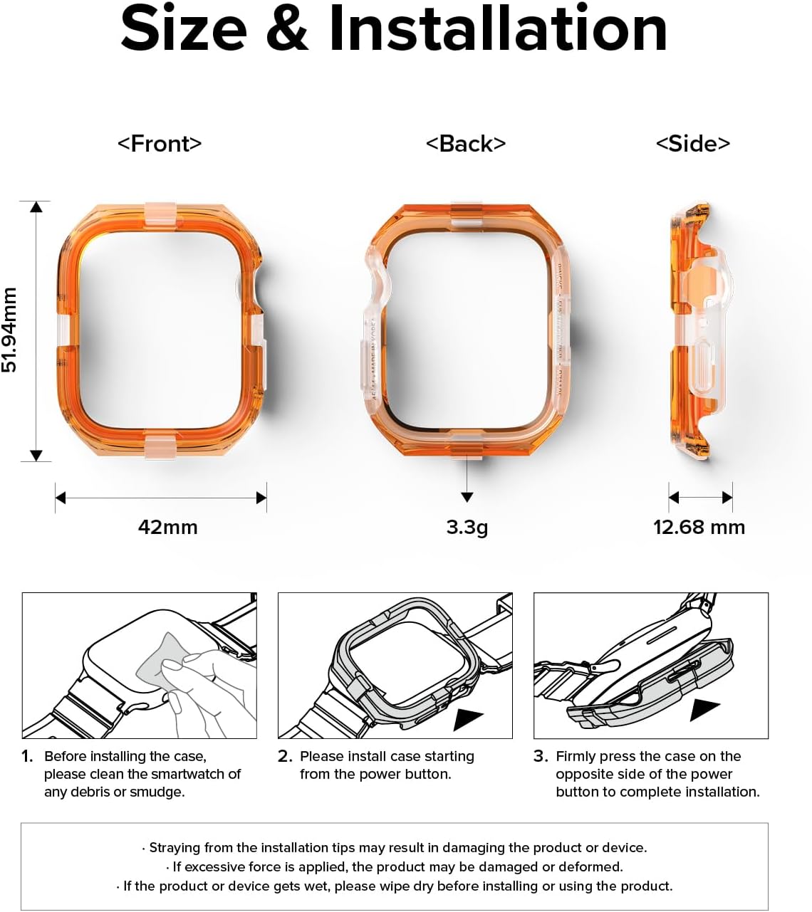 Ringke Fusion Bumper for Apple Watch Series 9, 8, 7 (45 mm), SE 3, 2, 1 (44 mm) Case, Dual Layer Protective Cover - Neon Orange - Image 8