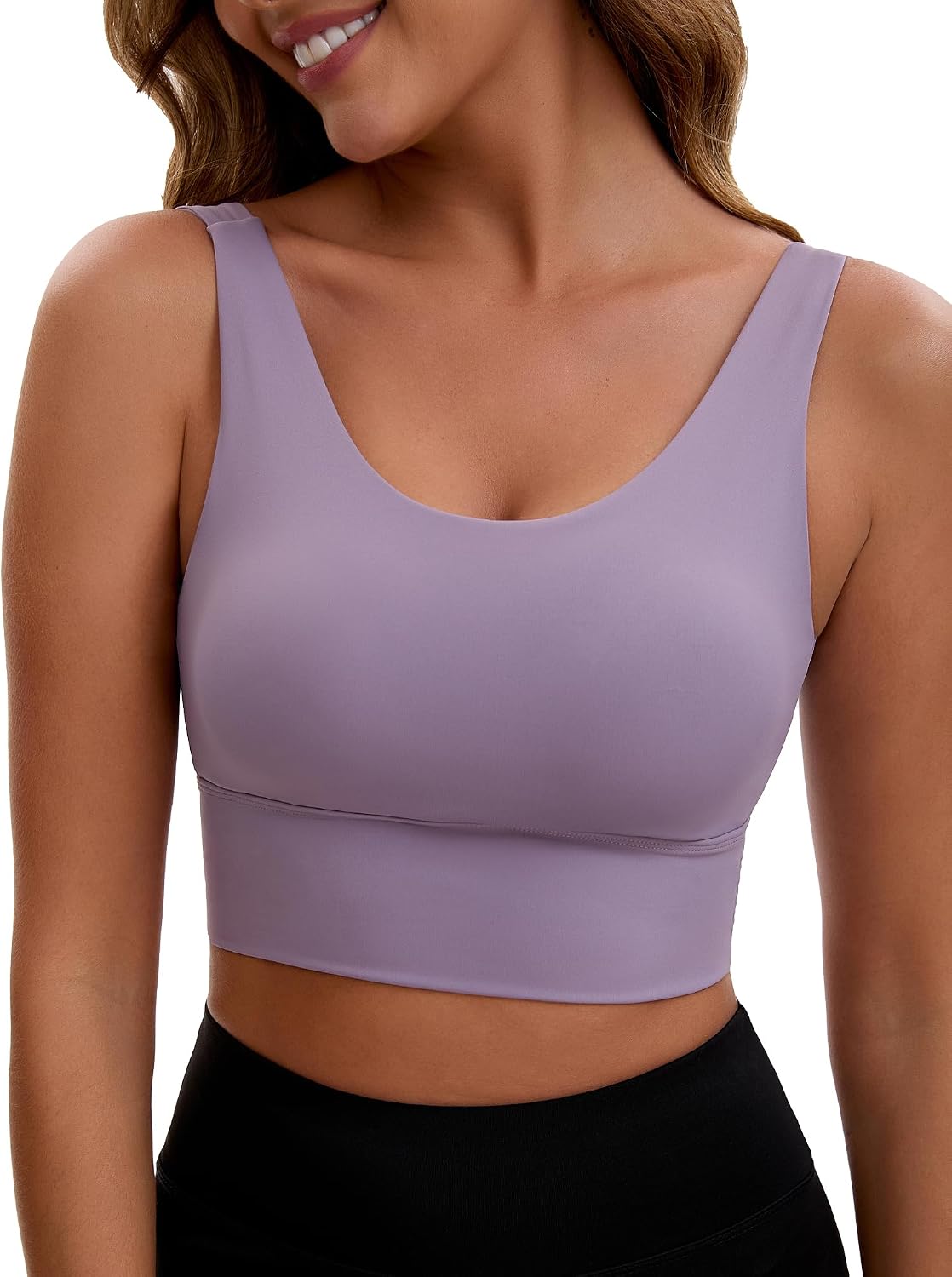 Allegra K V Back Sports Bra for Women Full Coverage Padded Longline Workout Tank Tops Wirefree Seamless Yoga Bras