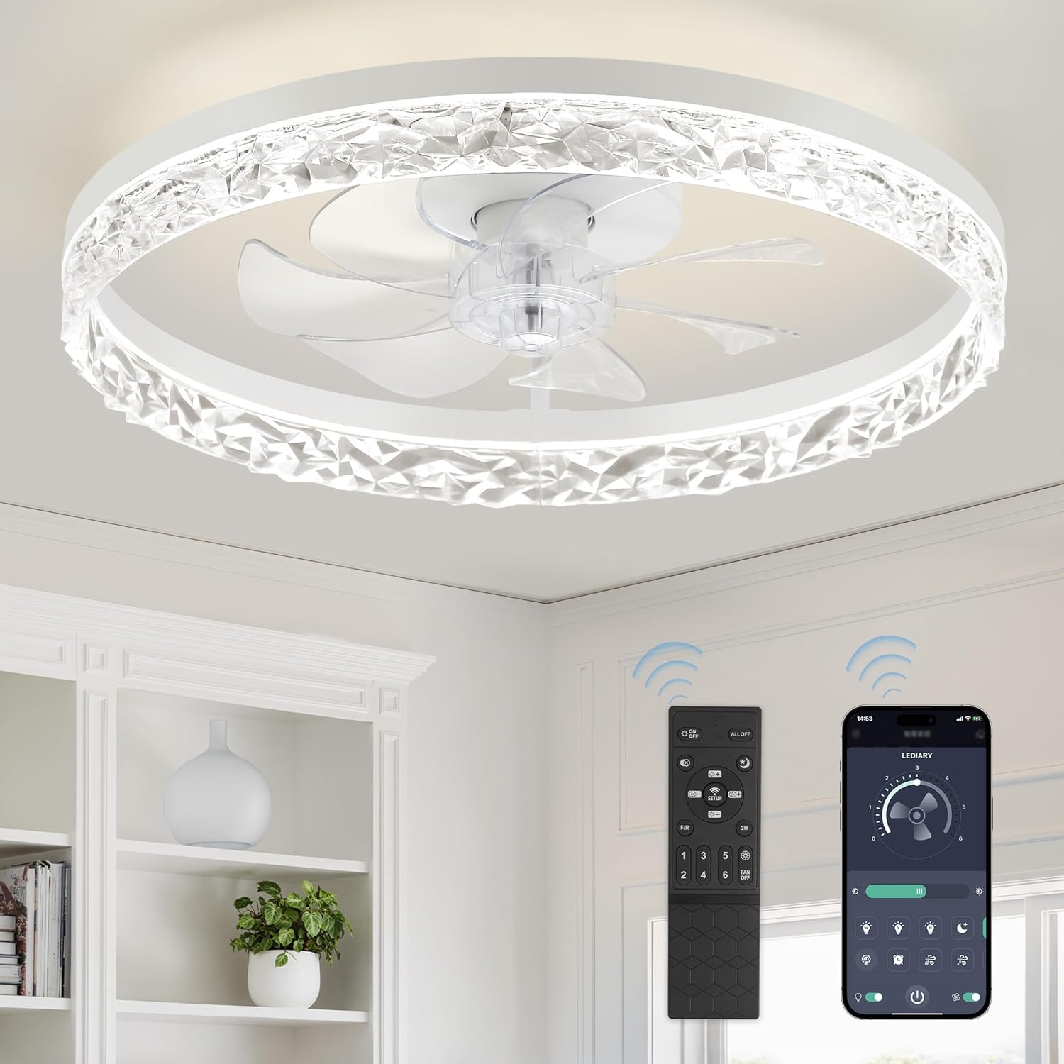 LEDIARY 20" Modern Ceiling Fans with Lights and Remote, Dimm deal at Amazon