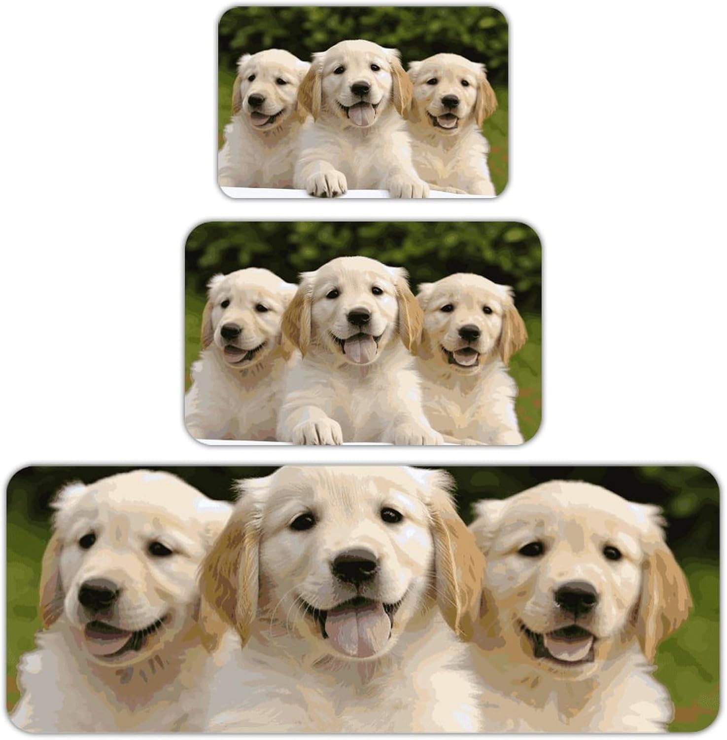 Golden Retriever Puppies Kitchen Mats for Floor 3 Pcs Kitchen Rugs