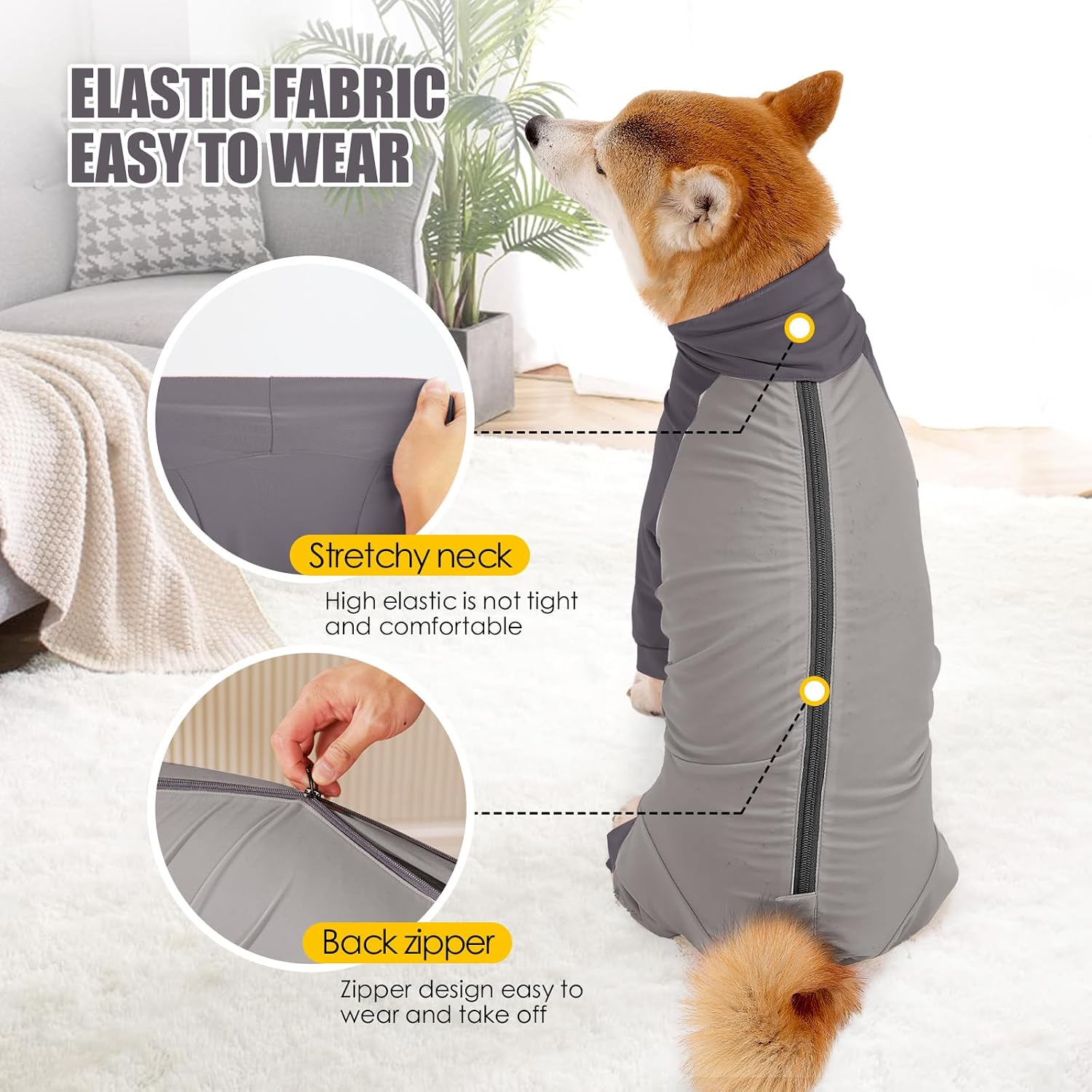 Etdane Recovery Suit for Dogs - Female Spay & Male Neuter Surgery Suit - Shedding Control - Gray/XS