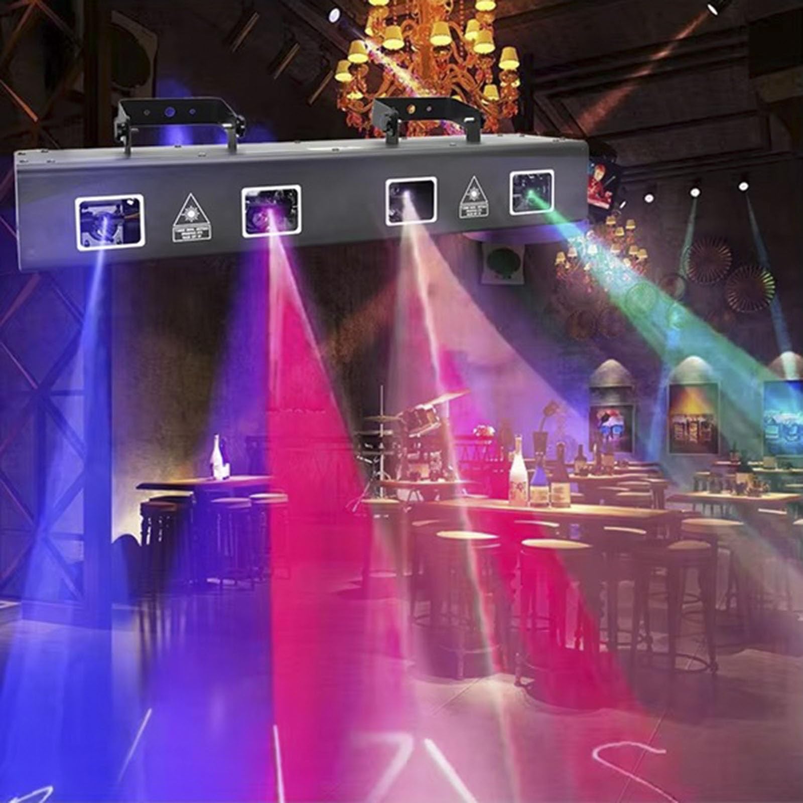 Luz láser for DJ, luces de fiesta con 4 efectos de luz activados por sonido, luces de discoteca LED RGBY con control DMX for bailar, cumpleaños, bar, iluminación de escenario