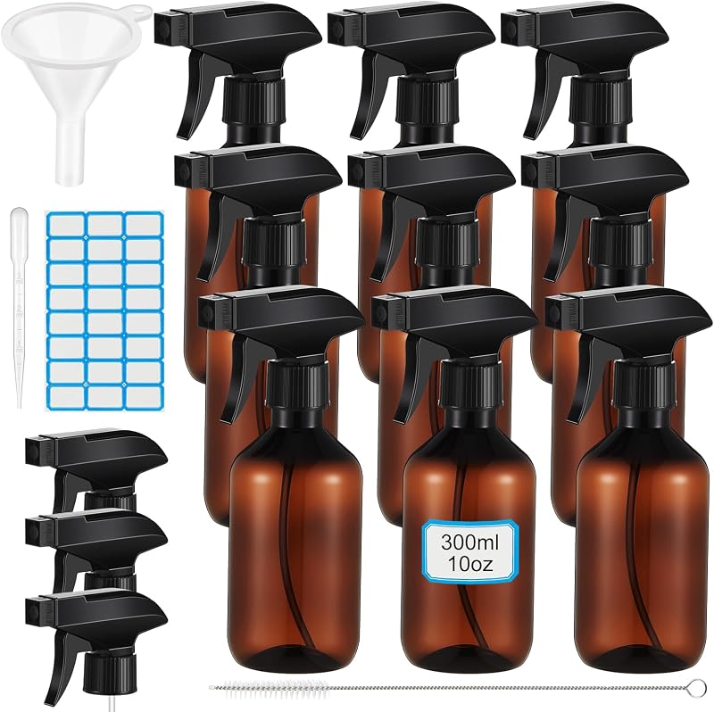 Frascos spray de plástico LOYIM âmbar 300 mL, pacote com 9