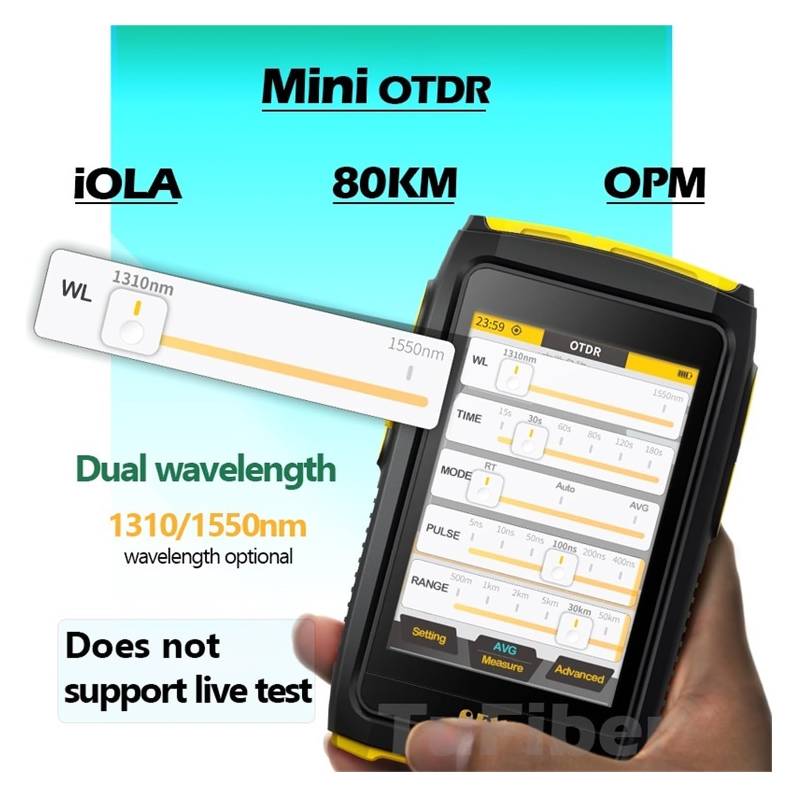 Glasfasertester, Mini OTDR 1310nm 1550nm 20dB Dual Wellenlänge Optische Faser Reflektometer Touchscreen OPM Event Karte Optic Tester(S5L without iOLA APC)