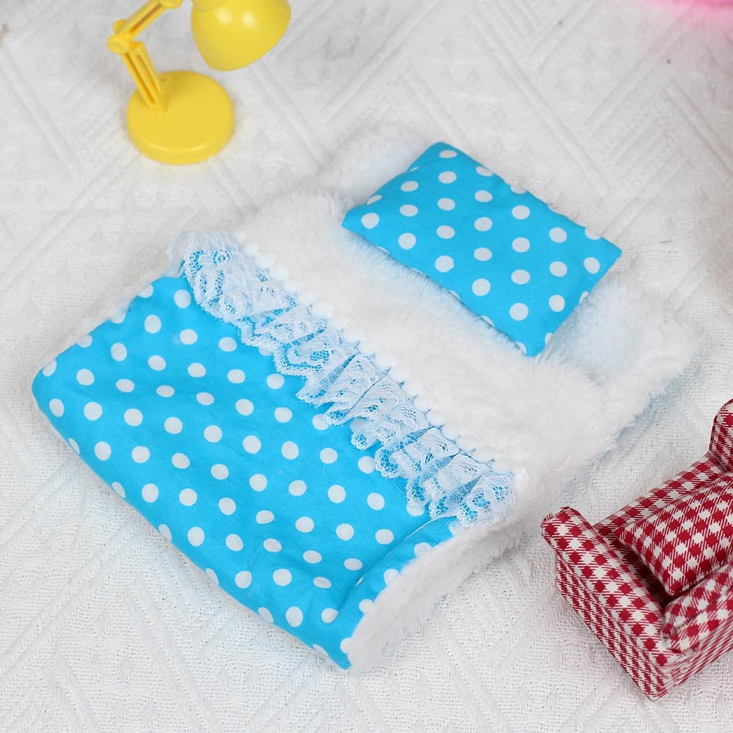 17cm Macaron Labufu Blue Pyjamas and Blue Bedding Set Blanket, Bed Sheets, Pillows, and Pyjamas, 6-Piece Set Bedding Set Cosy Home Gift