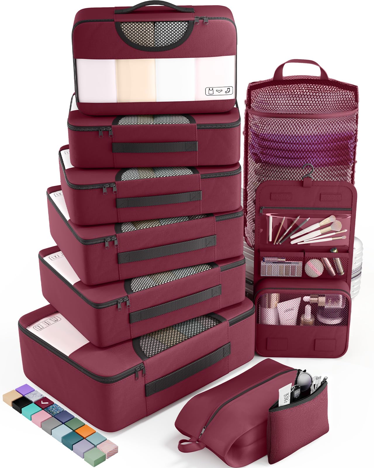 veken 10 set packing cubes for travel essential, suitcase organizer bags in 4 sizes, carry-on luggage accessories with large laundry & hanging toiletry bag, must-have for airplane, road trip & camping