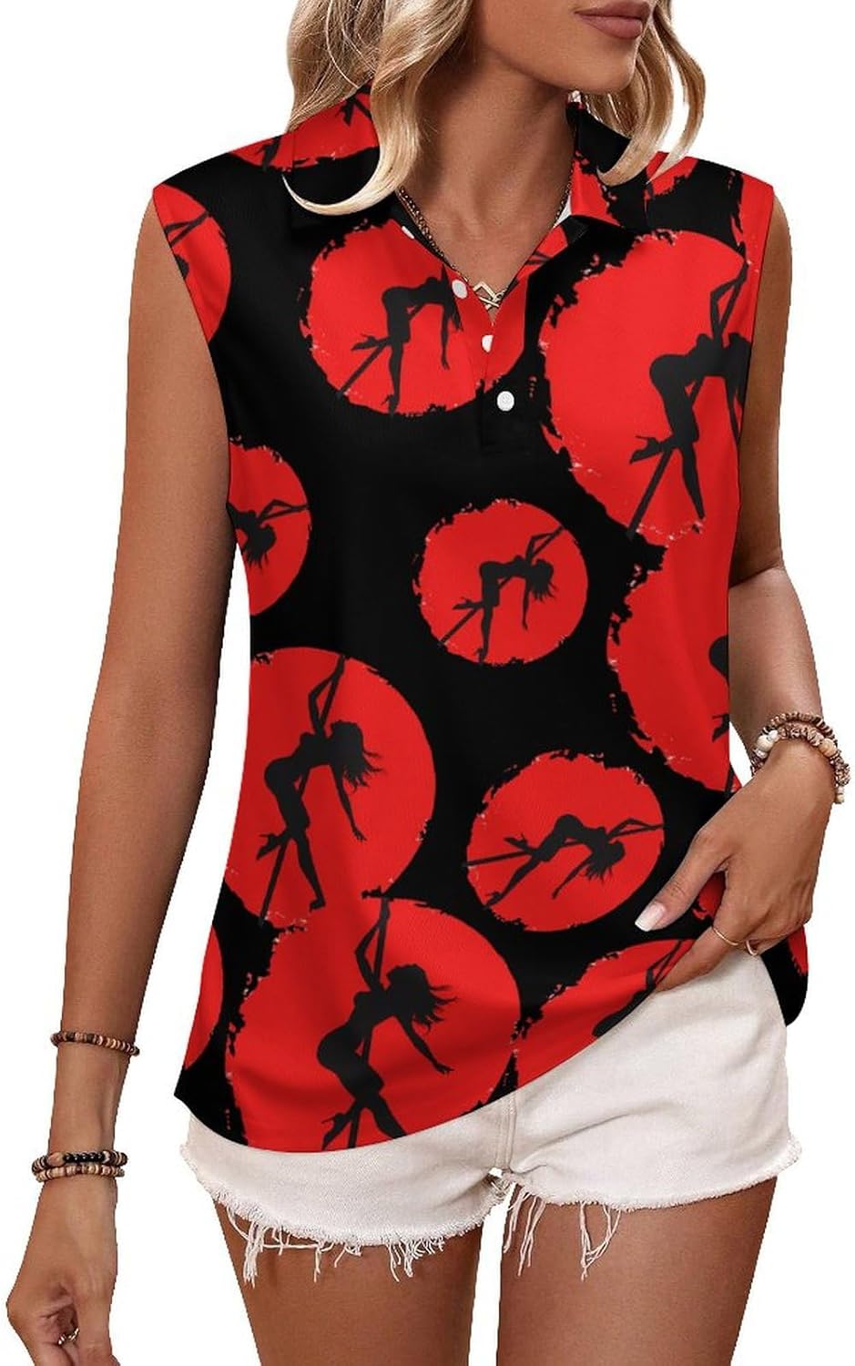 Pole Fitness Dance Vintage Womens Golf Shirts Print Polo Shirt Sleeveless Tank Top Casual Work Blouses