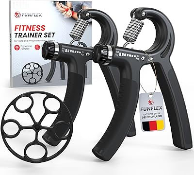 FUNFLEX Handtrainer Fingertrainer, Griffkraft Trainer 2er Set, 5-60kg Einstellbarer Widerstand Unterarmtrainer – Grip Ring, Fingerkraft Grifftrainer – Fitness Krafttraining für Hand, Finger, Unterarm