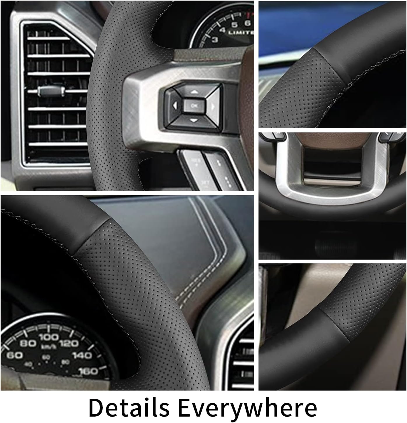 Hand Sewn Steering Wheel Cover,Fit for Ford F-150 2015-2020/F-250 F-350 F-450 F-550 2017-2021/F-600 2020-2021/F-650 F-750 2021,Non-Slip Breathable Microfiber Leather Steering Wheel Cover