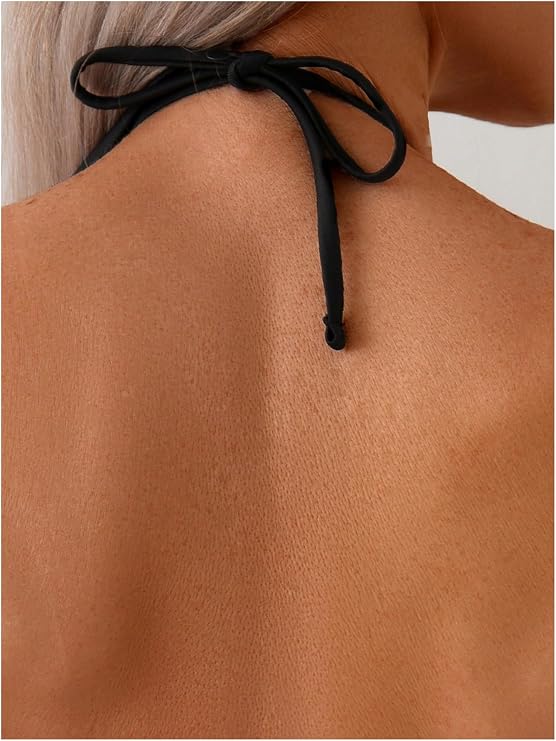 SOLY HUX Women's Halter Bikini Top Sexy Micro Swim Tops | Grommet Eyelet, Tie Backless, Triangle, Beach Wear, Rave Outfit