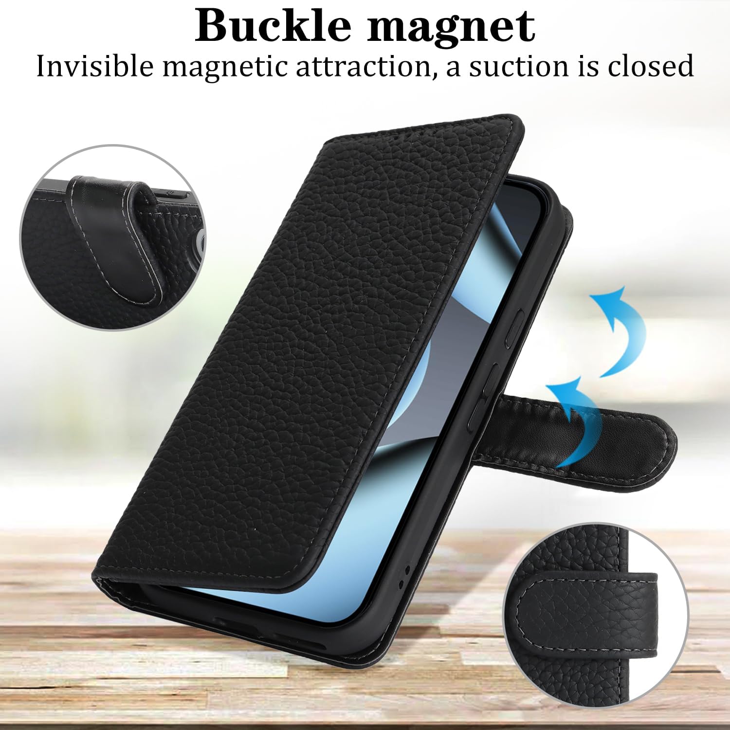 Zouzt Case for Google Pixel 10 and Pixel 10 Pro Genuine Leather Wallet Case with 4 Card Slot, RFID Blocking Card Holder Magnetic Flip Folio Shockproof Phone Cover Women Men- Black